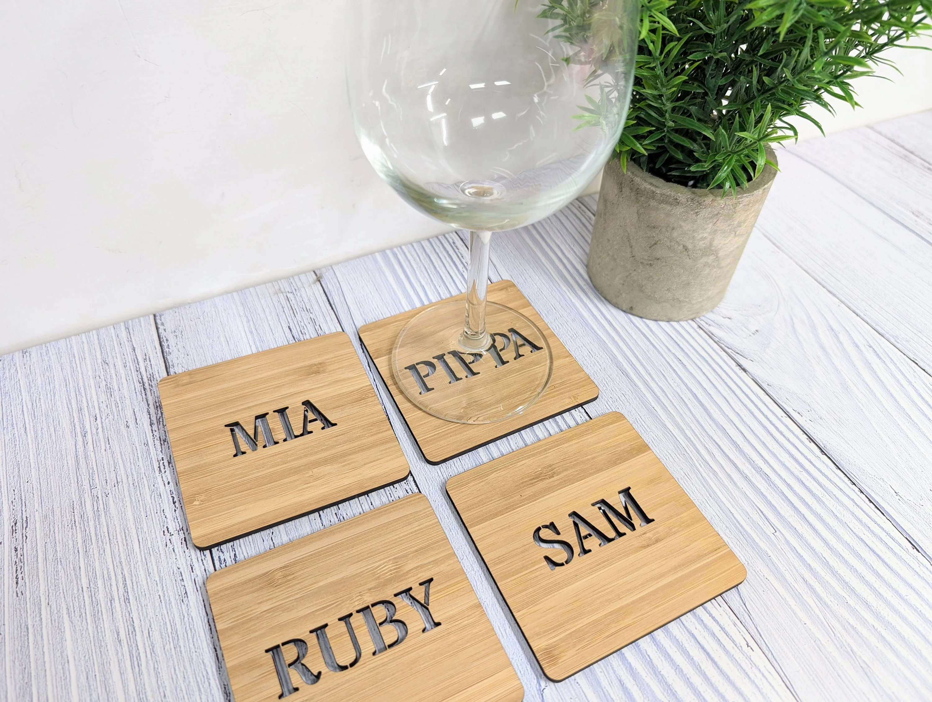 Personalised Bamboo Square Coasters - Custom Name Cut-Out - Image 6