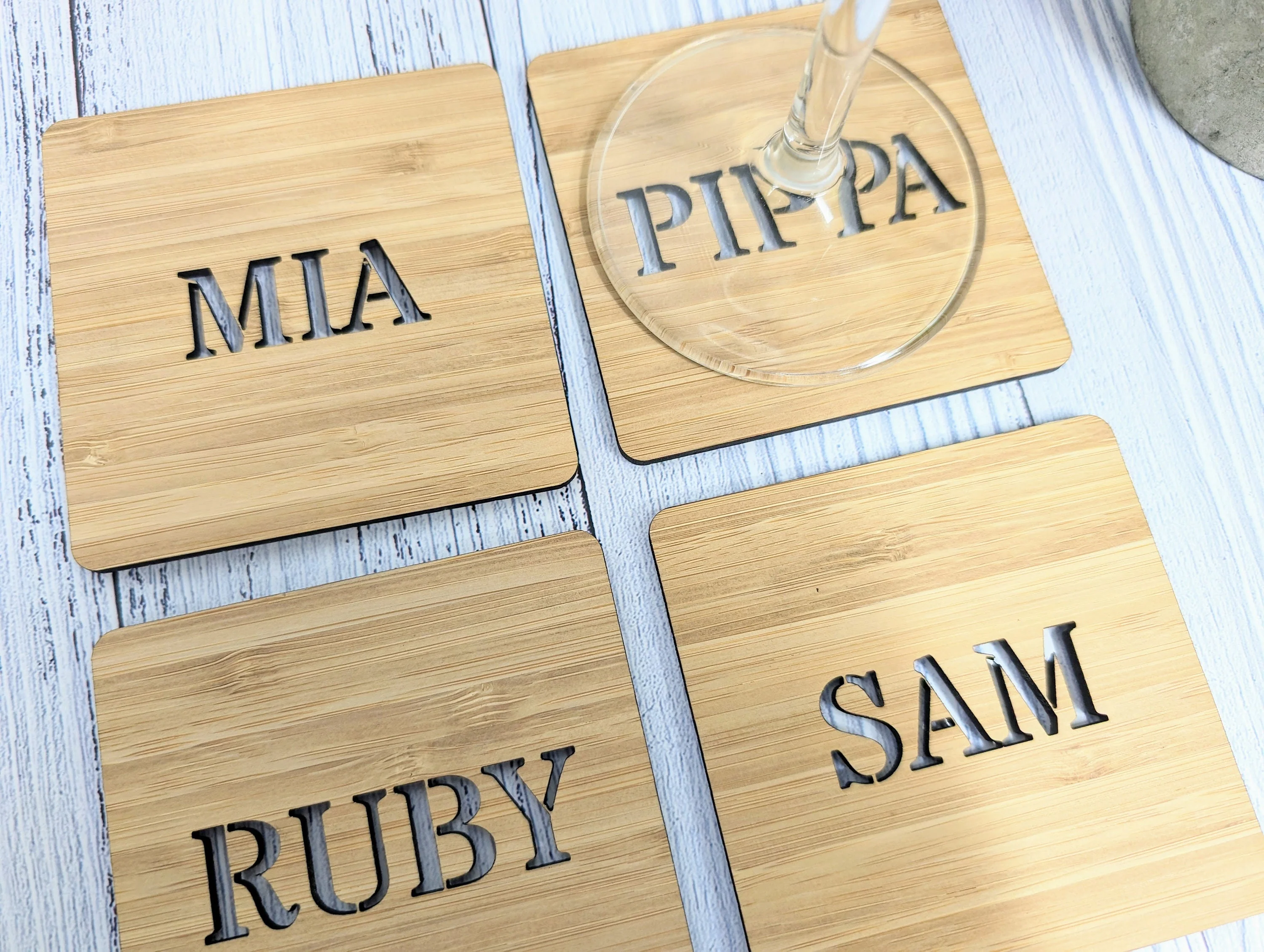 Personalised Bamboo Square Coasters - Custom Name Cut-Out - Image 7