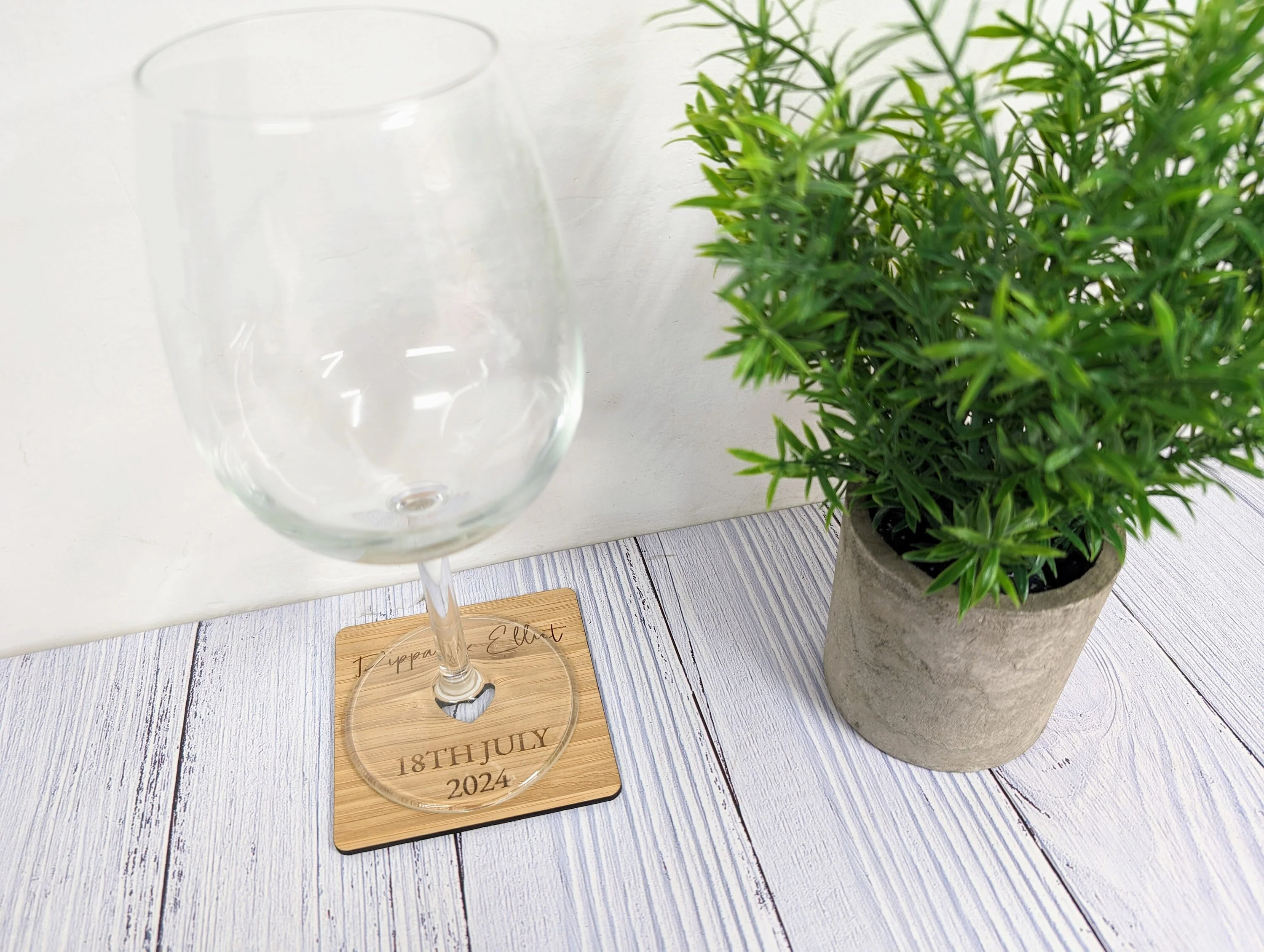 Personalised Bamboo Wedding Coasters - Customizable with Names, Date & Heart Design, 90mm x 90mm, Unique Wedding Favors - Image 5