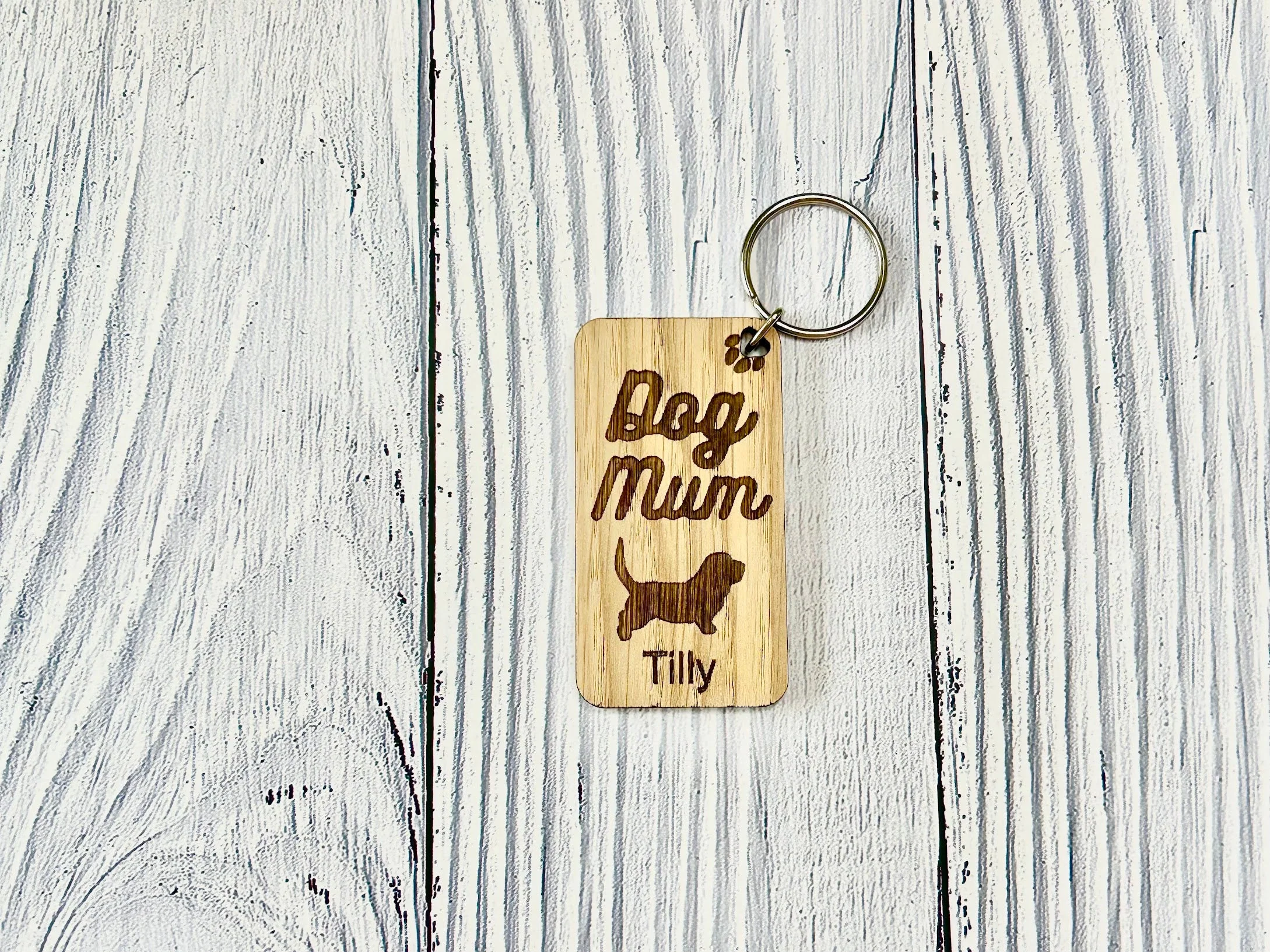 Personalised Basset Hound Dog Mum Wooden Keyring | Oak Dog Keychain | Gift For Basset Hound Parent | Doggy Key Tag Gift - Image 3