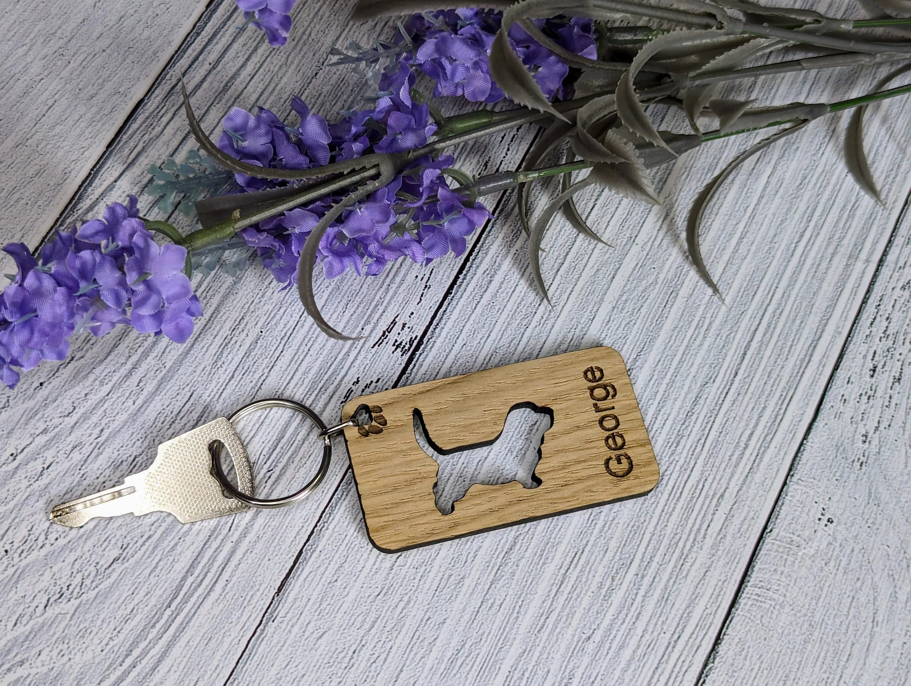 Personalised Basset Hound Wooden Keyring | Oak Dog Keychain | Gift For Basset Hound Parent | Doggy Key Tag Gift - Image 2