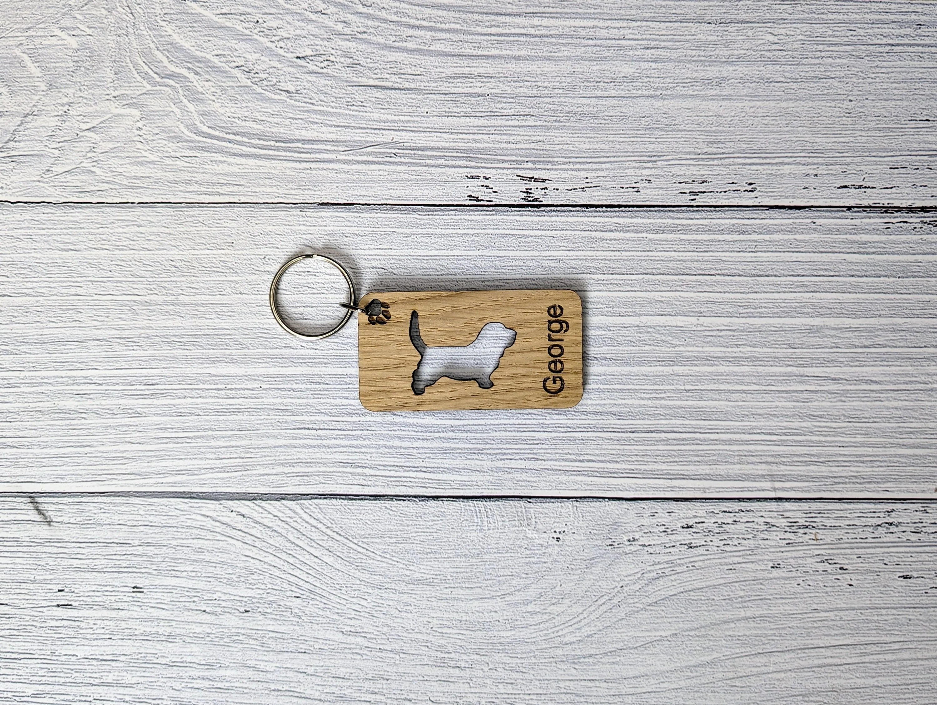 Personalised Basset Hound Wooden Keyring | Oak Dog Keychain | Gift For Basset Hound Parent | Doggy Key Tag Gift - Image 4