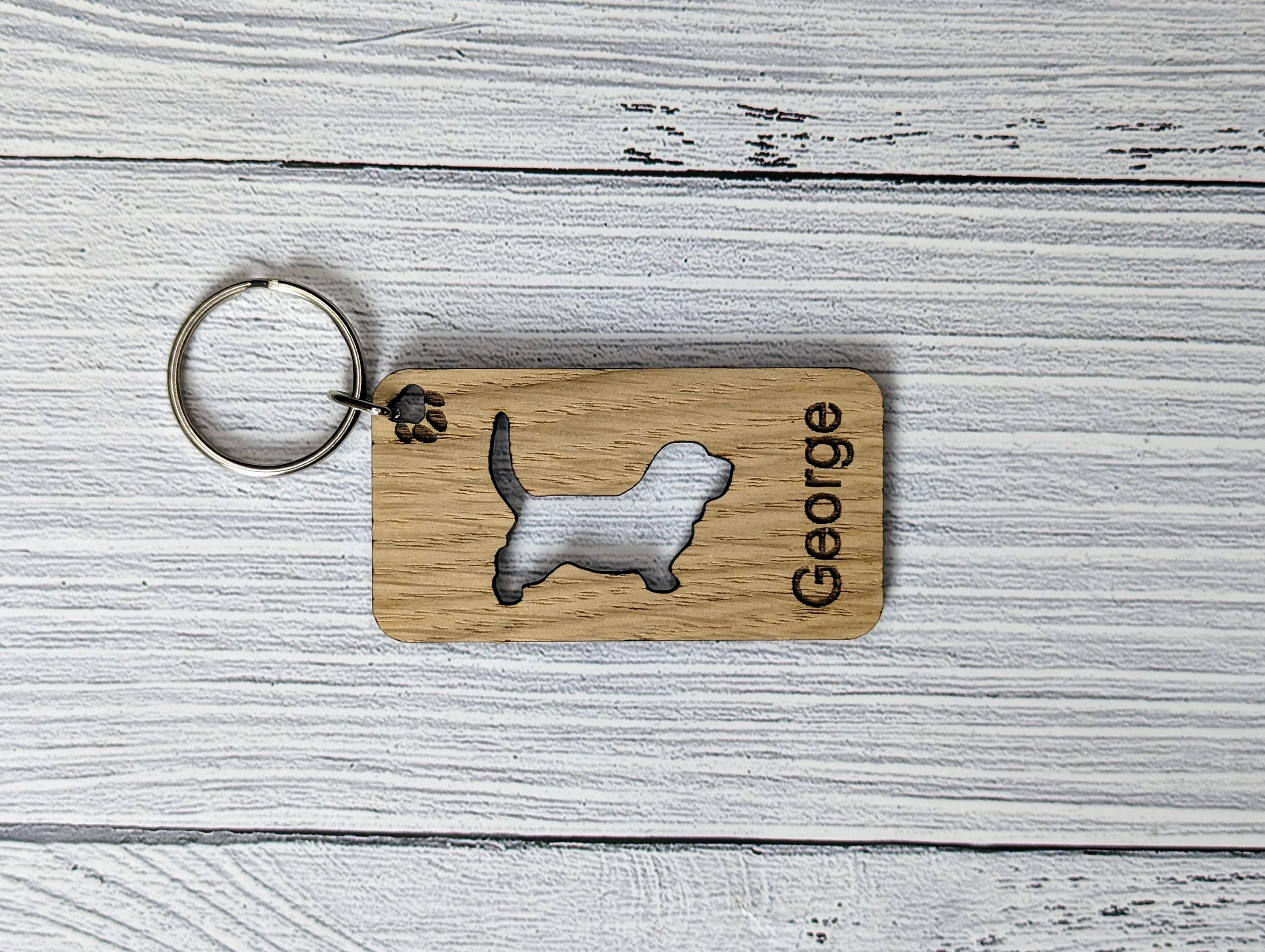 Personalised Basset Hound Wooden Keyring | Oak Dog Keychain | Gift For Basset Hound Parent | Doggy Key Tag Gift - Image 8
