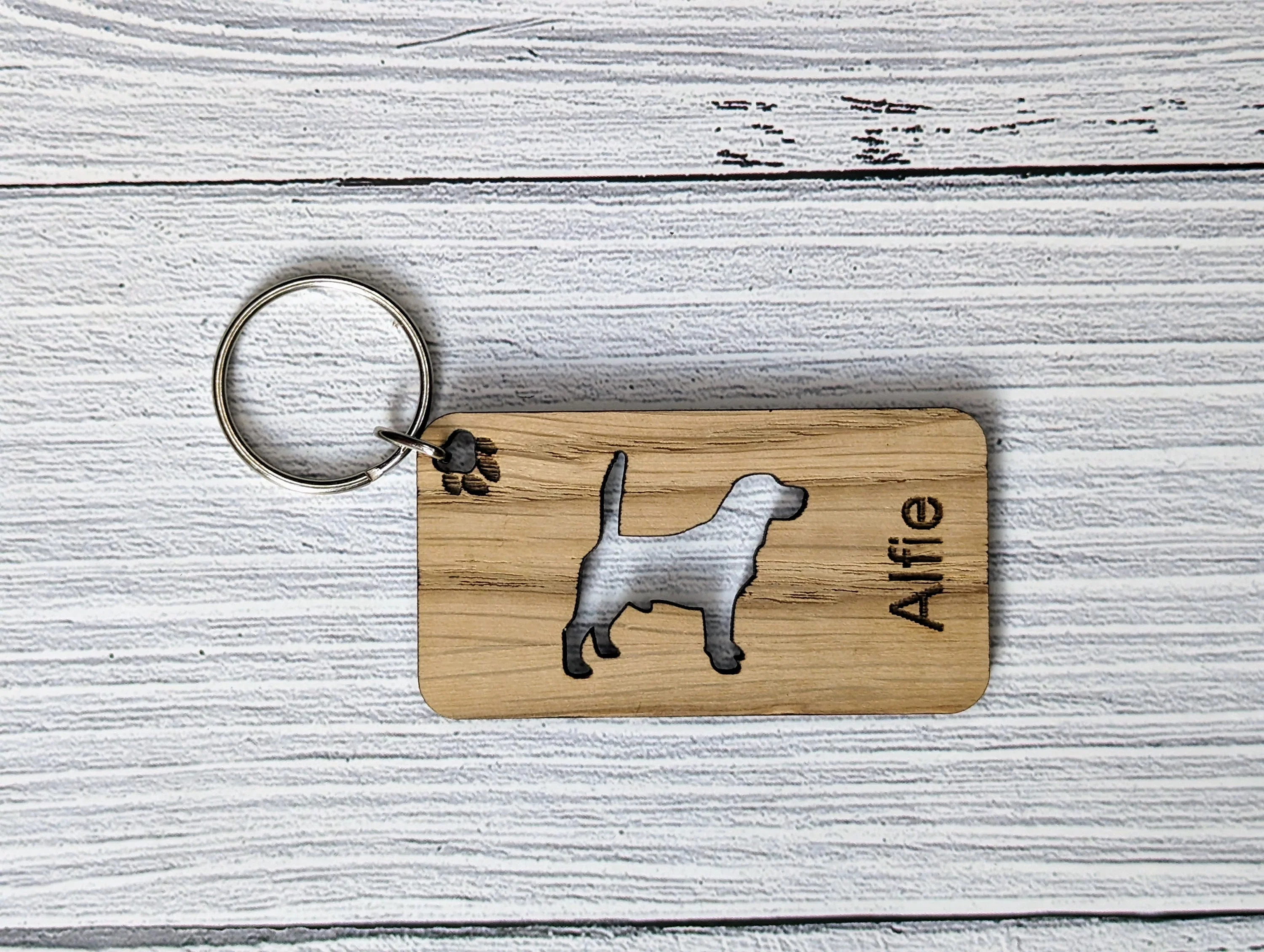 Personalised Beagle Dog Wooden Keyring | Oak Dog Keychain | Gift For Beagle Parent | Doggy Key Tag Gift - Image 3