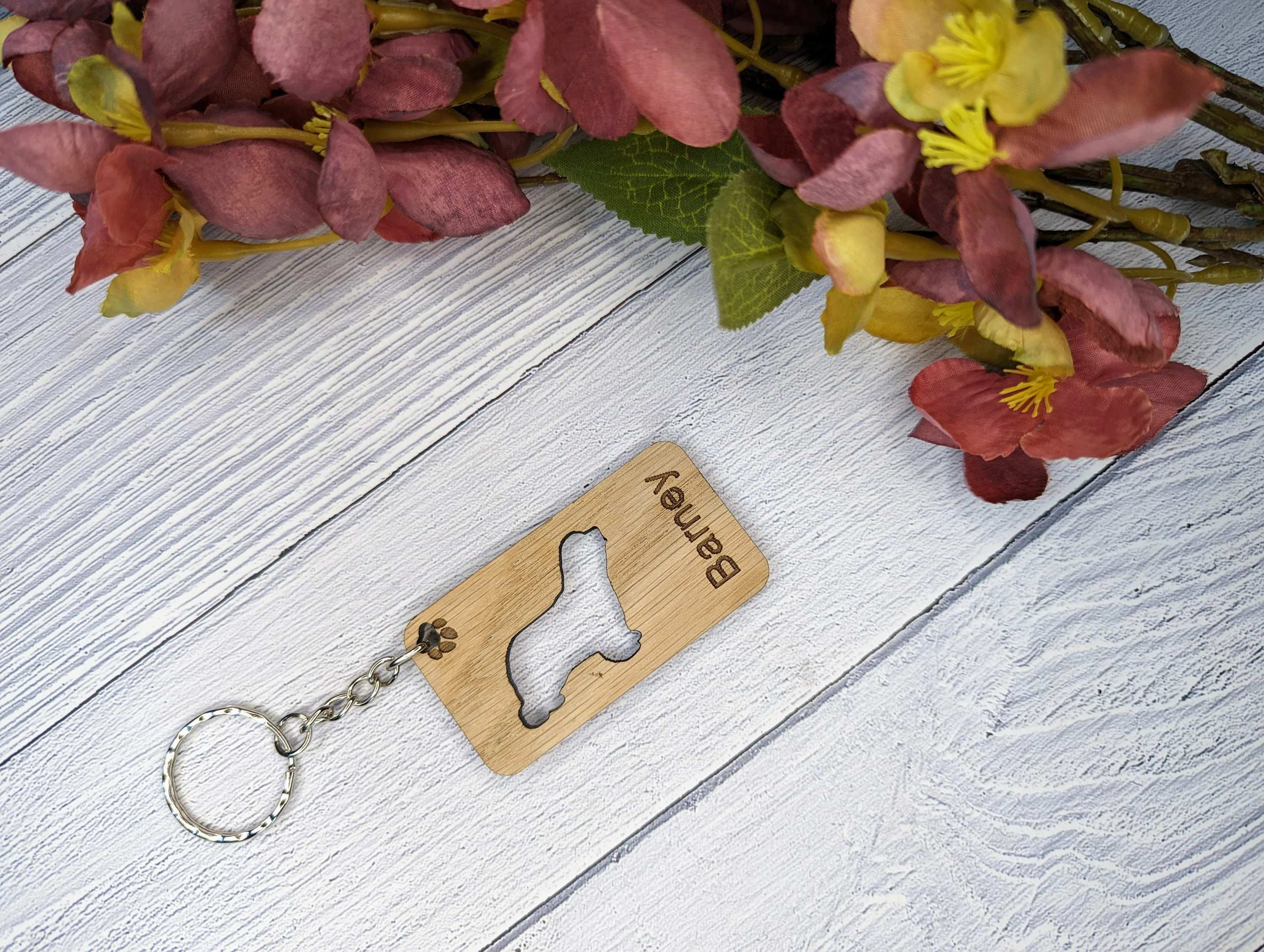 Personalised Bearded Collie Wooden Keyring | Oak Dog Keychain | Gift For Bearded Collie Parent | Doggy Key Tag Gift - Image 2