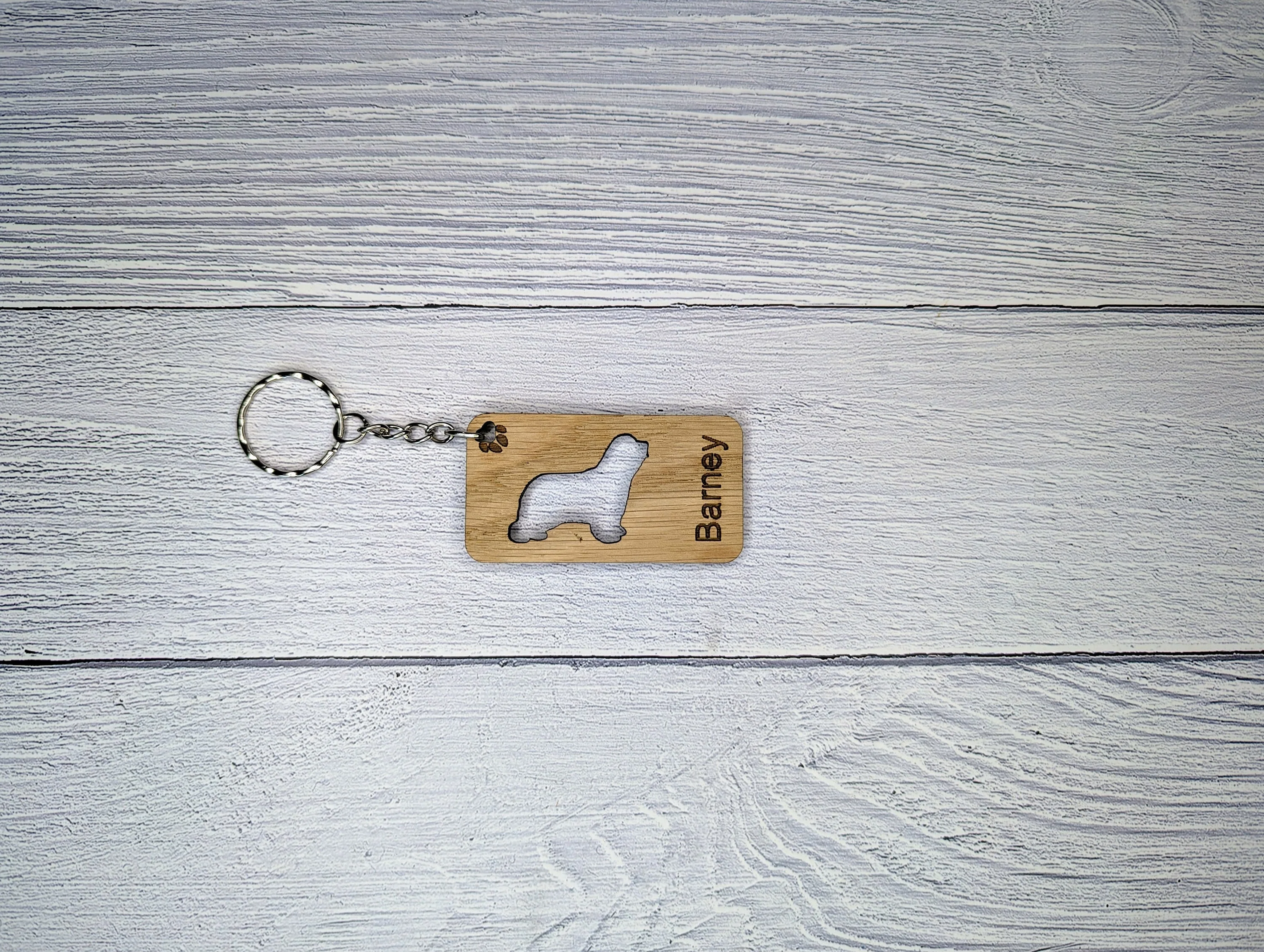 Personalised Bearded Collie Wooden Keyring | Oak Dog Keychain | Gift For Bearded Collie Parent | Doggy Key Tag Gift - Image 3