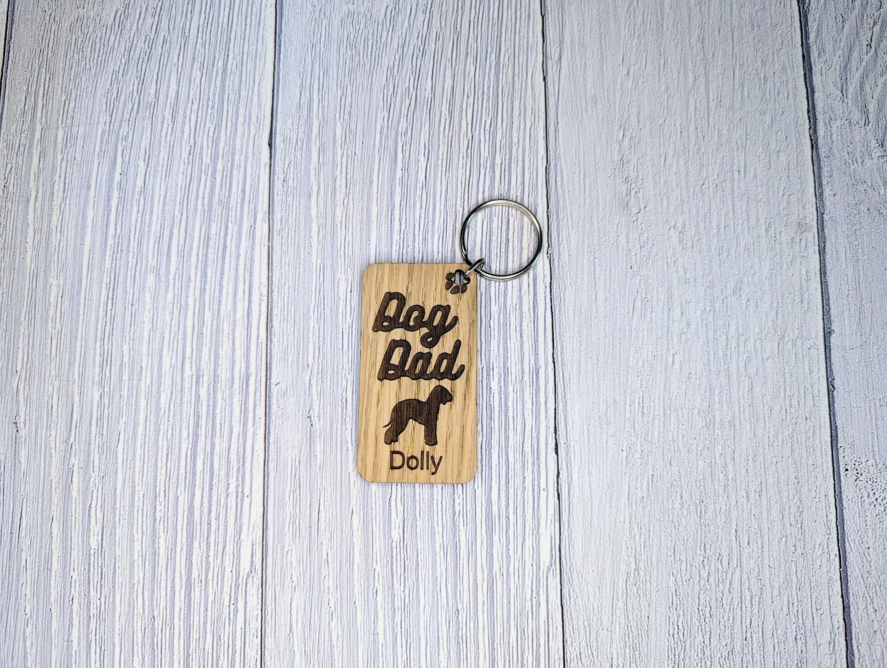 Personalised Bedlington Terrier Dog Dad Wooden Keyring | Oak Dog Keychain | Gift For Bedlington Terrier Parent | Doggy Key Tag Gift - Image 3