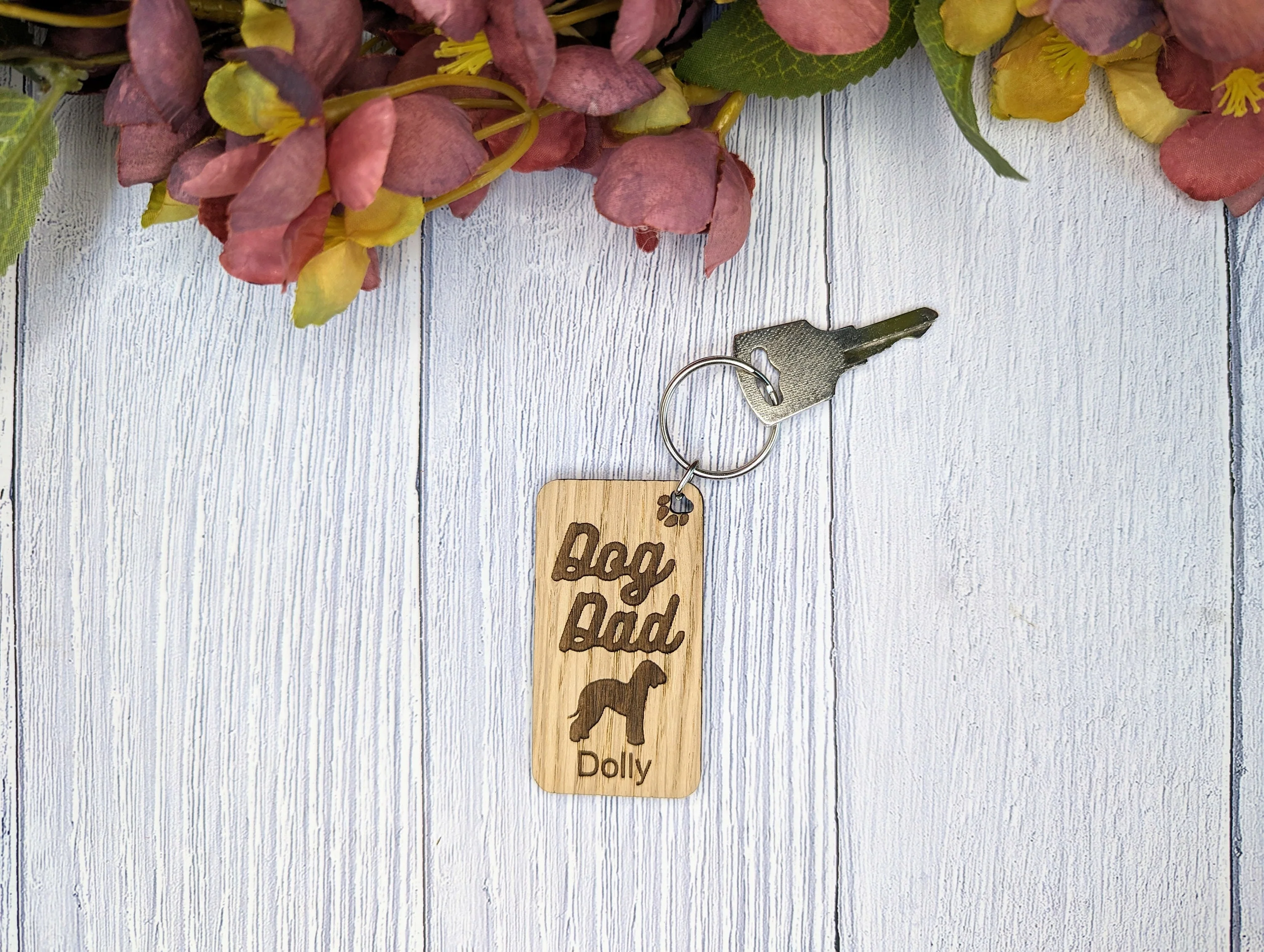 Personalised Bedlington Terrier Dog Dad Wooden Keyring | Oak Dog Keychain | Gift For Bedlington Terrier Parent | Doggy Key Tag Gift - Image 5