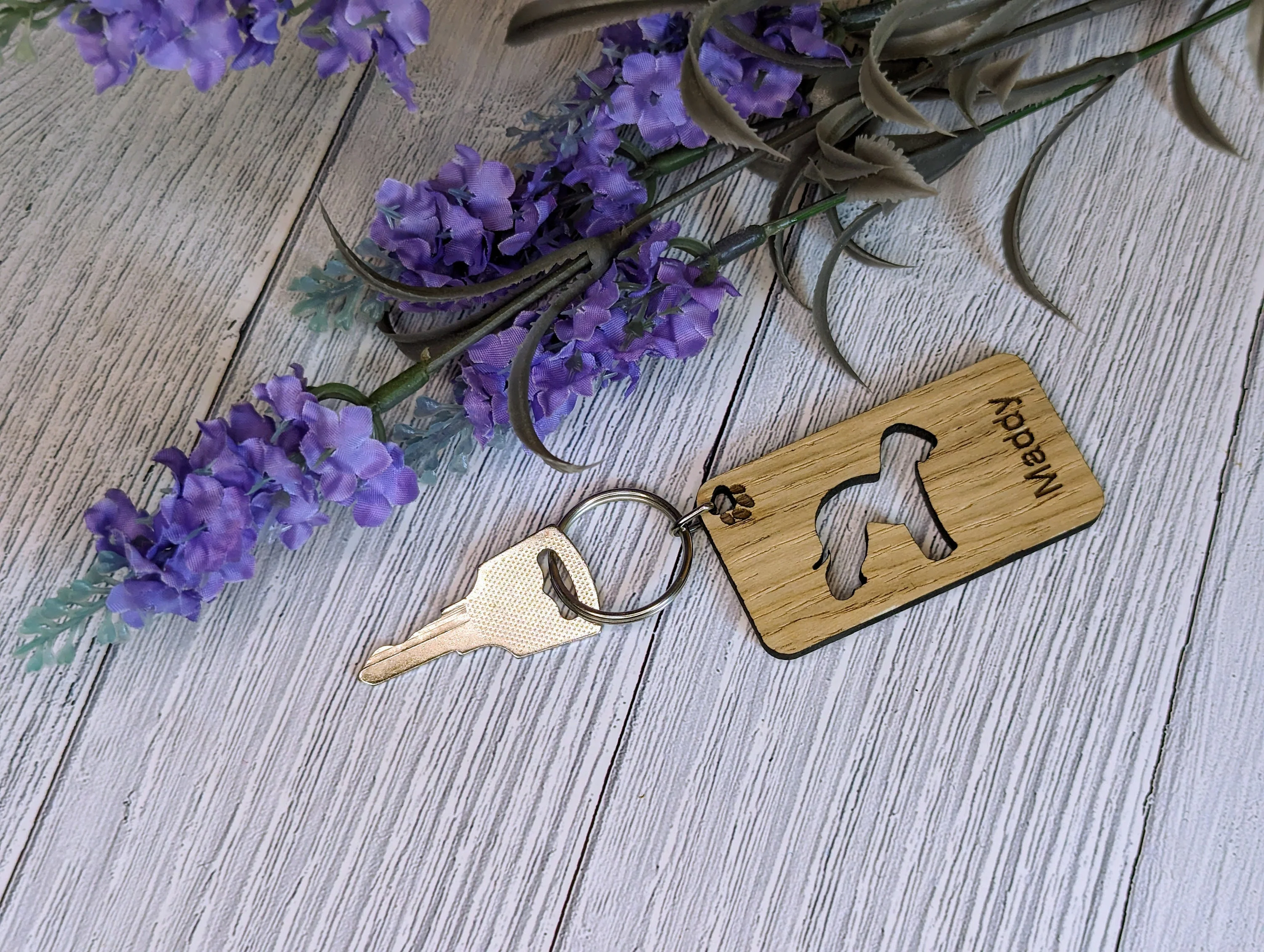 Personalised Bedlington Terrier Wooden Keyring | Oak Dog Keychain | Gift For Bedlington Parent | Doggy Key Tag Gift - Image 2