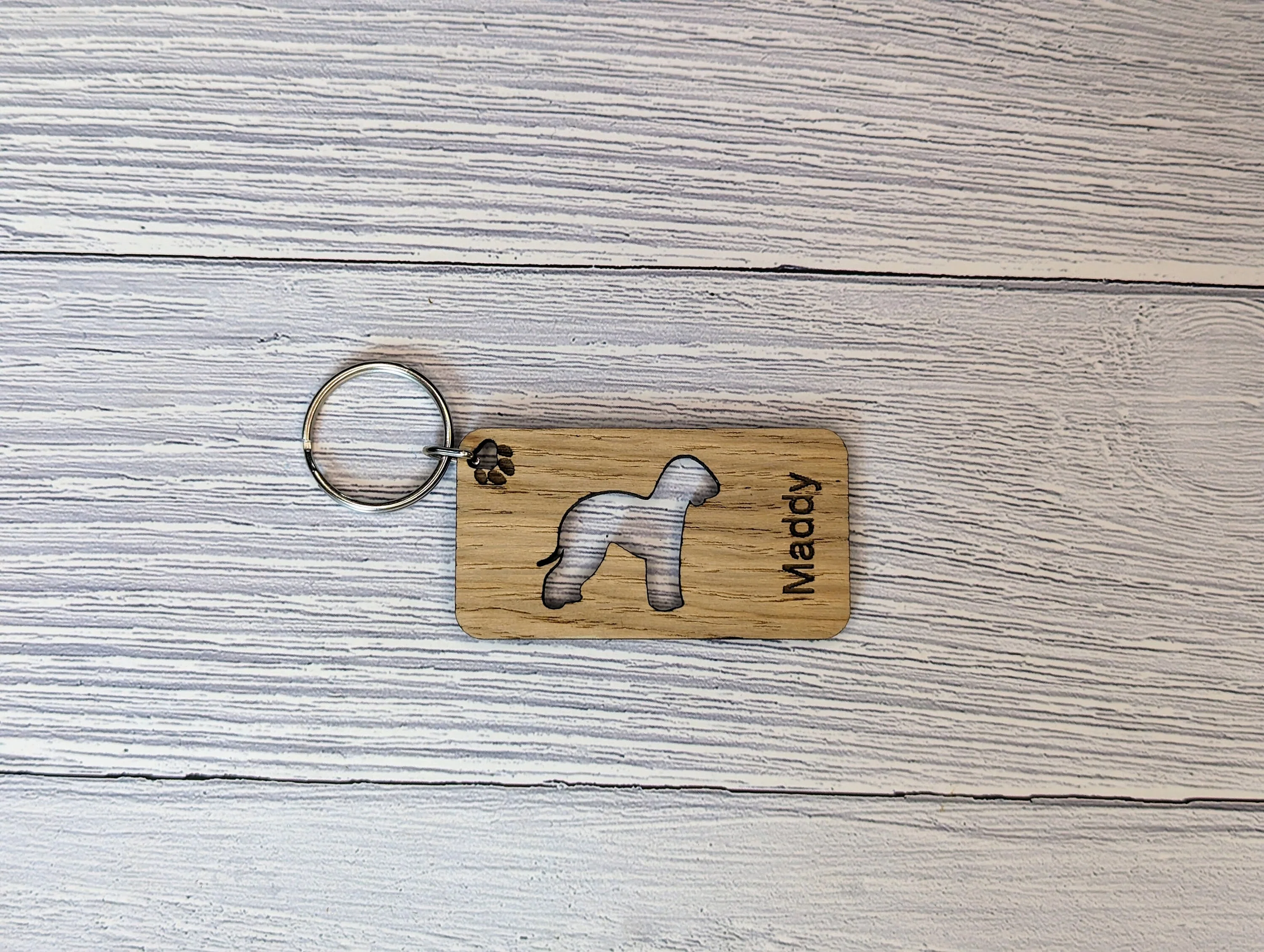 Personalised Bedlington Terrier Wooden Keyring | Oak Dog Keychain | Gift For Bedlington Parent | Doggy Key Tag Gift - Image 3