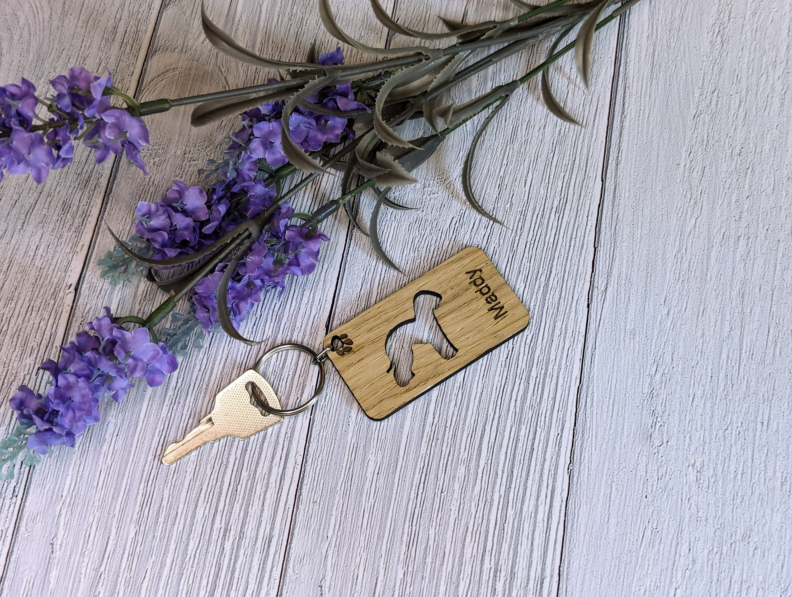 Personalised Bedlington Terrier Wooden Keyring | Oak Dog Keychain | Gift For Bedlington Parent | Doggy Key Tag Gift - Image 4