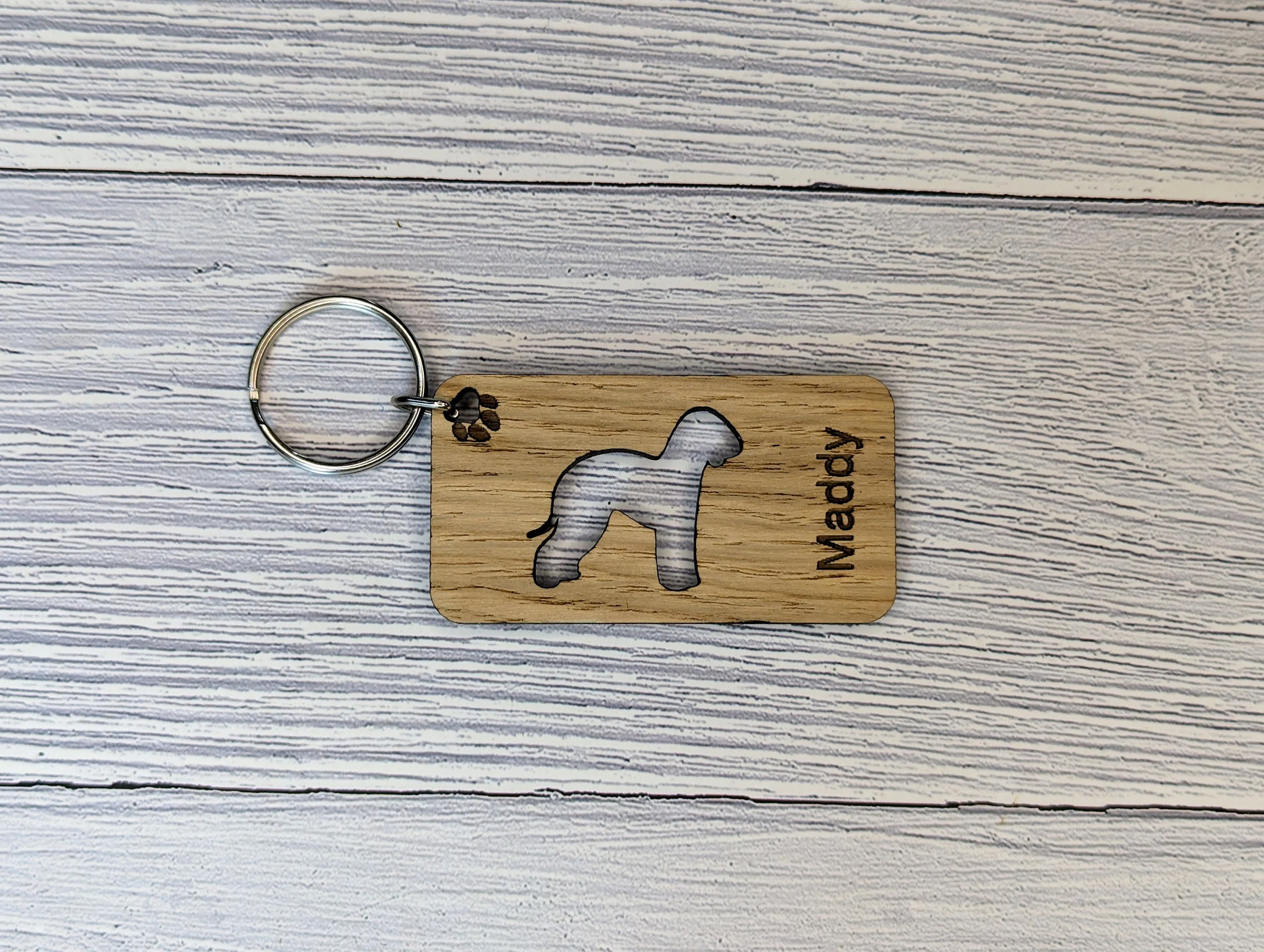 Personalised Bedlington Terrier Wooden Keyring | Oak Dog Keychain | Gift For Bedlington Parent | Doggy Key Tag Gift - Image 7