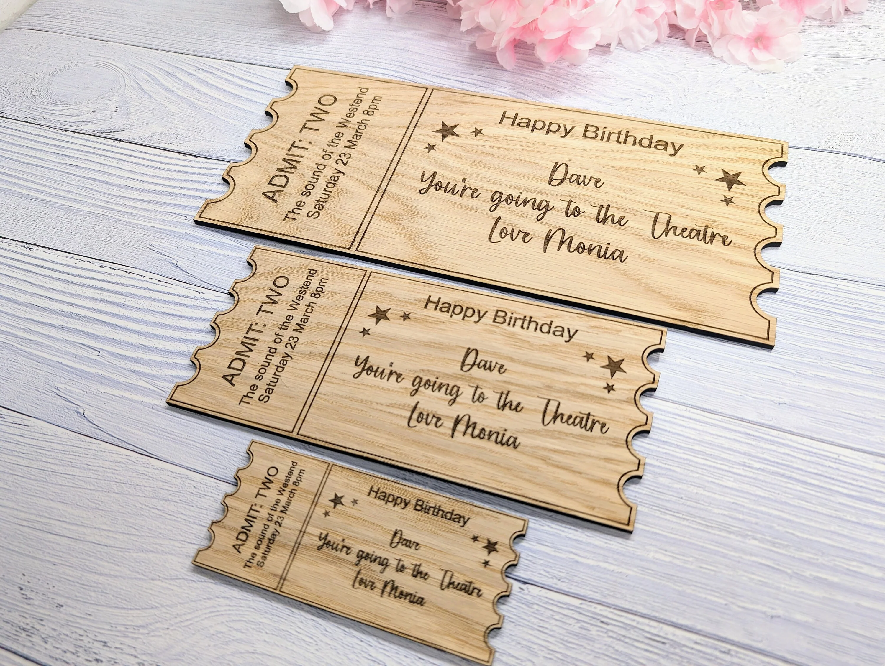 Personalised Birthday Magic Ticket in Oak Veneer - Custom Experience Voucher - Unique Happy Birthday Keepsake Gift | 3 Sizes Available - Image 3