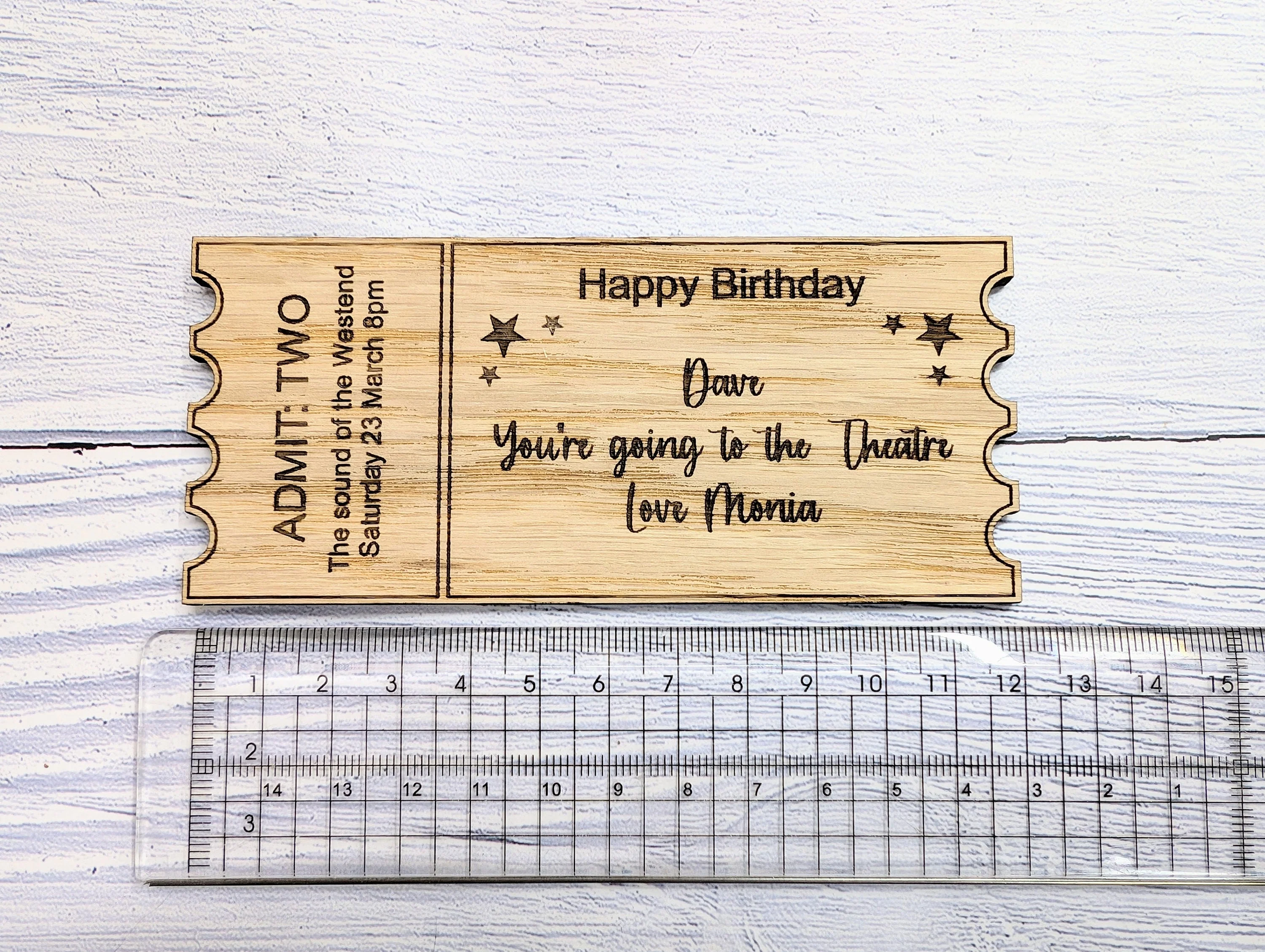 Personalised Birthday Magic Ticket in Oak Veneer - Custom Experience Voucher - Unique Happy Birthday Keepsake Gift | 3 Sizes Available - Image 4