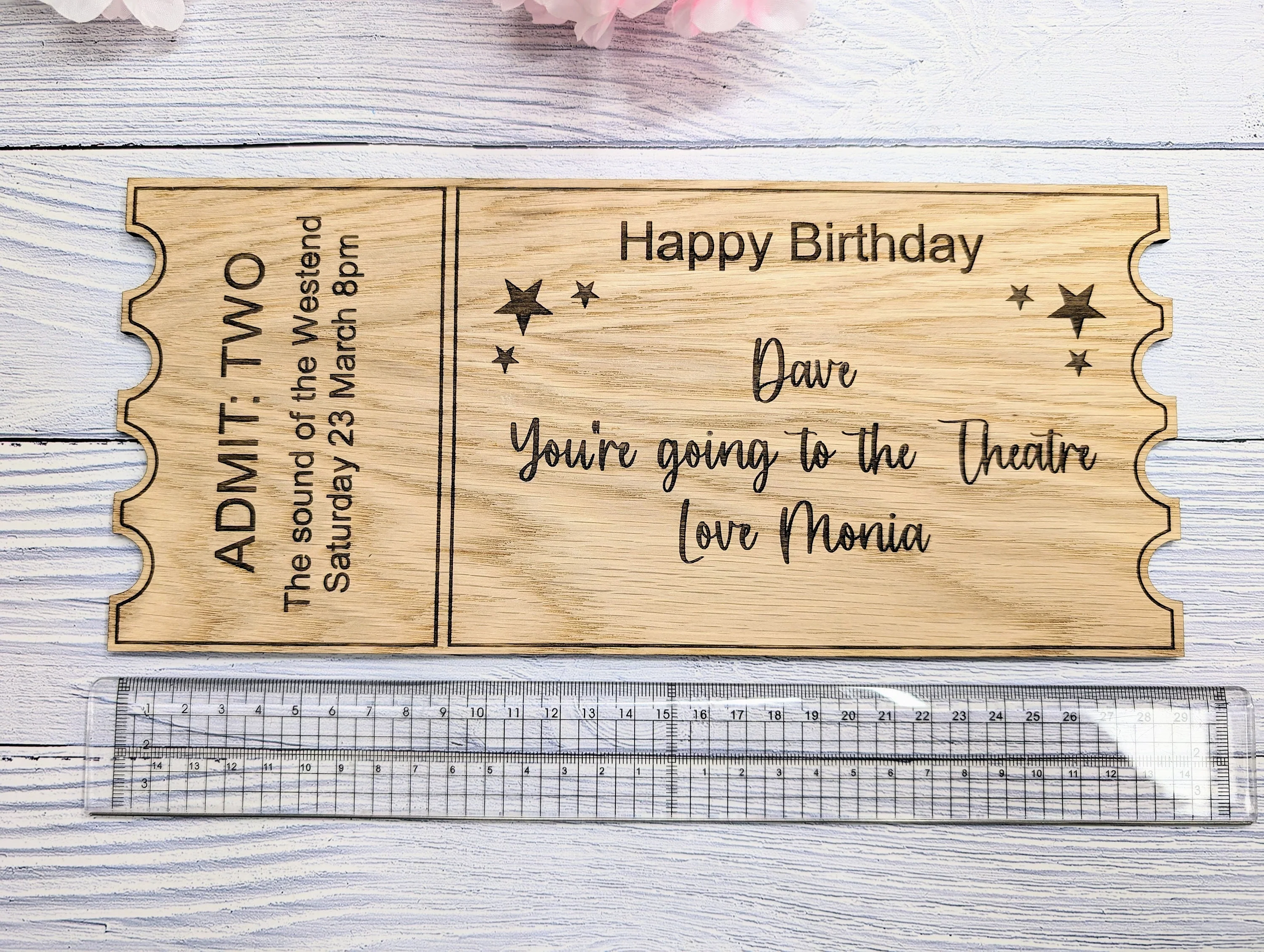 Personalised Birthday Magic Ticket in Oak Veneer - Custom Experience Voucher - Unique Happy Birthday Keepsake Gift | 3 Sizes Available - Image 5