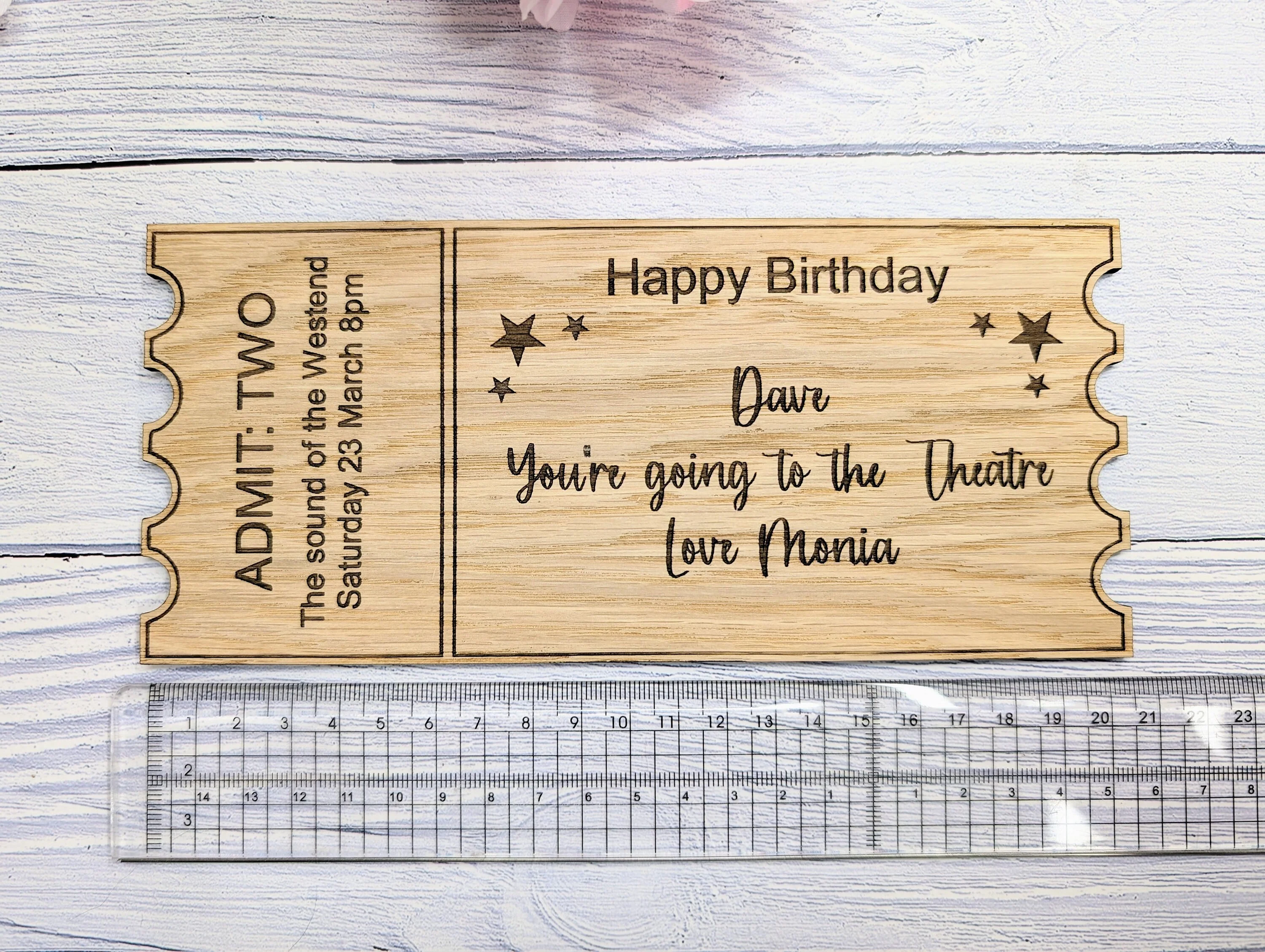 Personalised Birthday Magic Ticket in Oak Veneer - Custom Experience Voucher - Unique Happy Birthday Keepsake Gift | 3 Sizes Available - Image 6