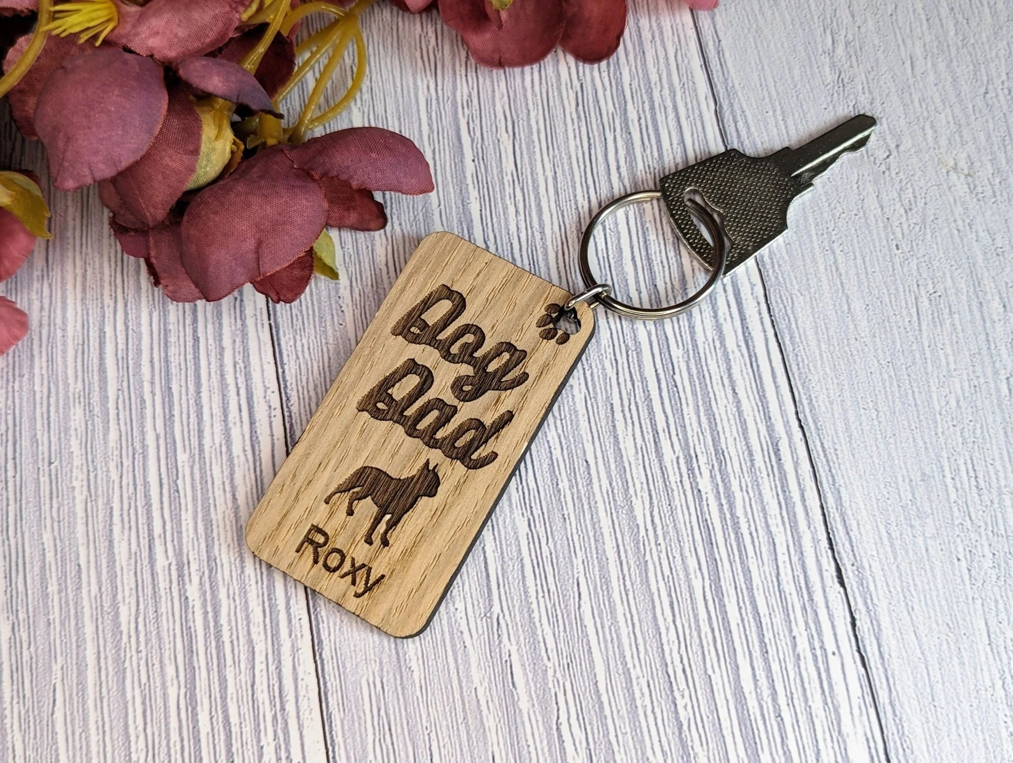 Personalised Boston Terrier Dog Dad Wooden Keyring | Oak Dog Keychain | Gift For Boston Terrier Parent | Doggy Key Tag Gift - Image 2