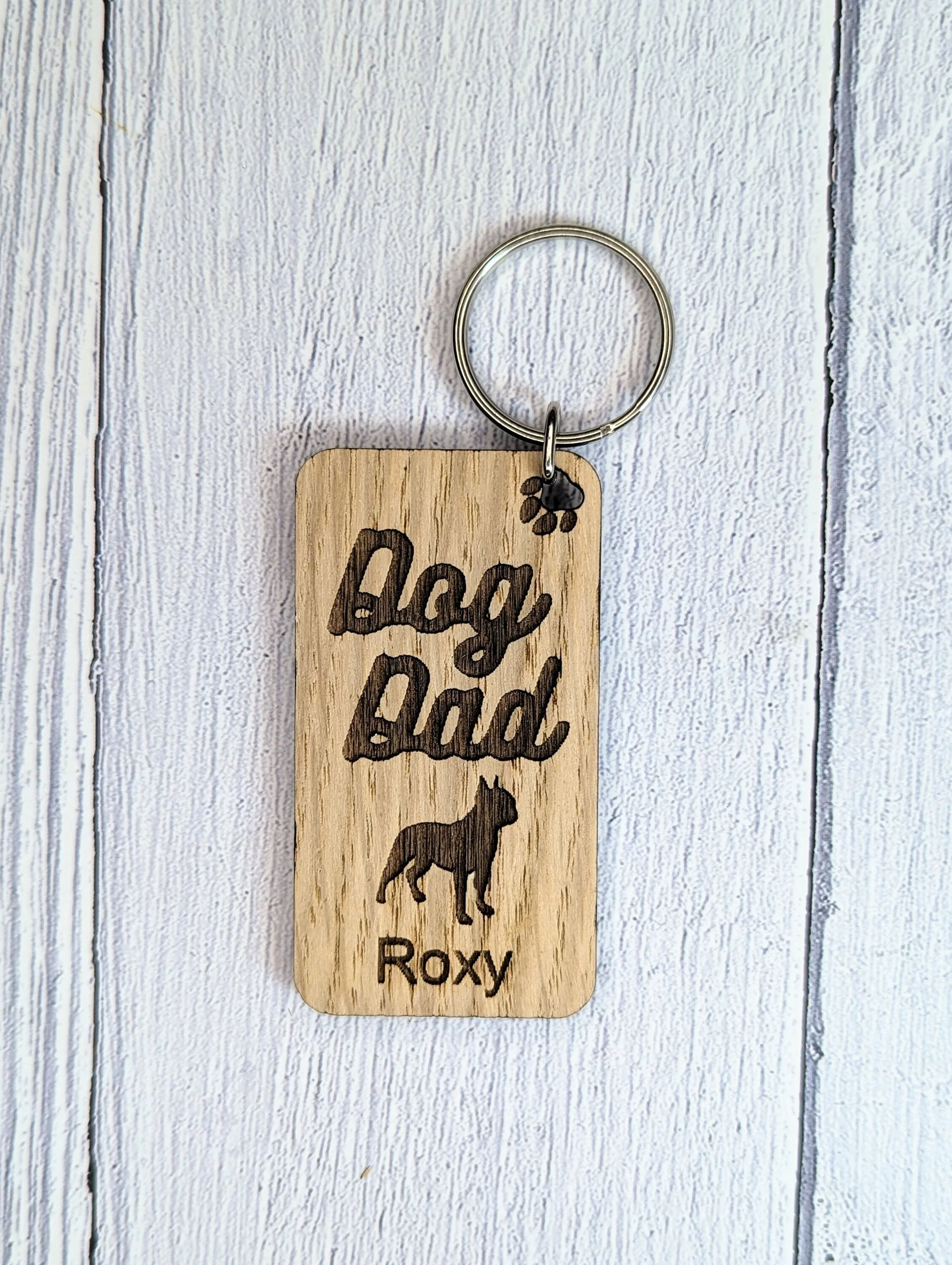 Personalised Boston Terrier Dog Dad Wooden Keyring | Oak Dog Keychain | Gift For Boston Terrier Parent | Doggy Key Tag Gift - Image 3