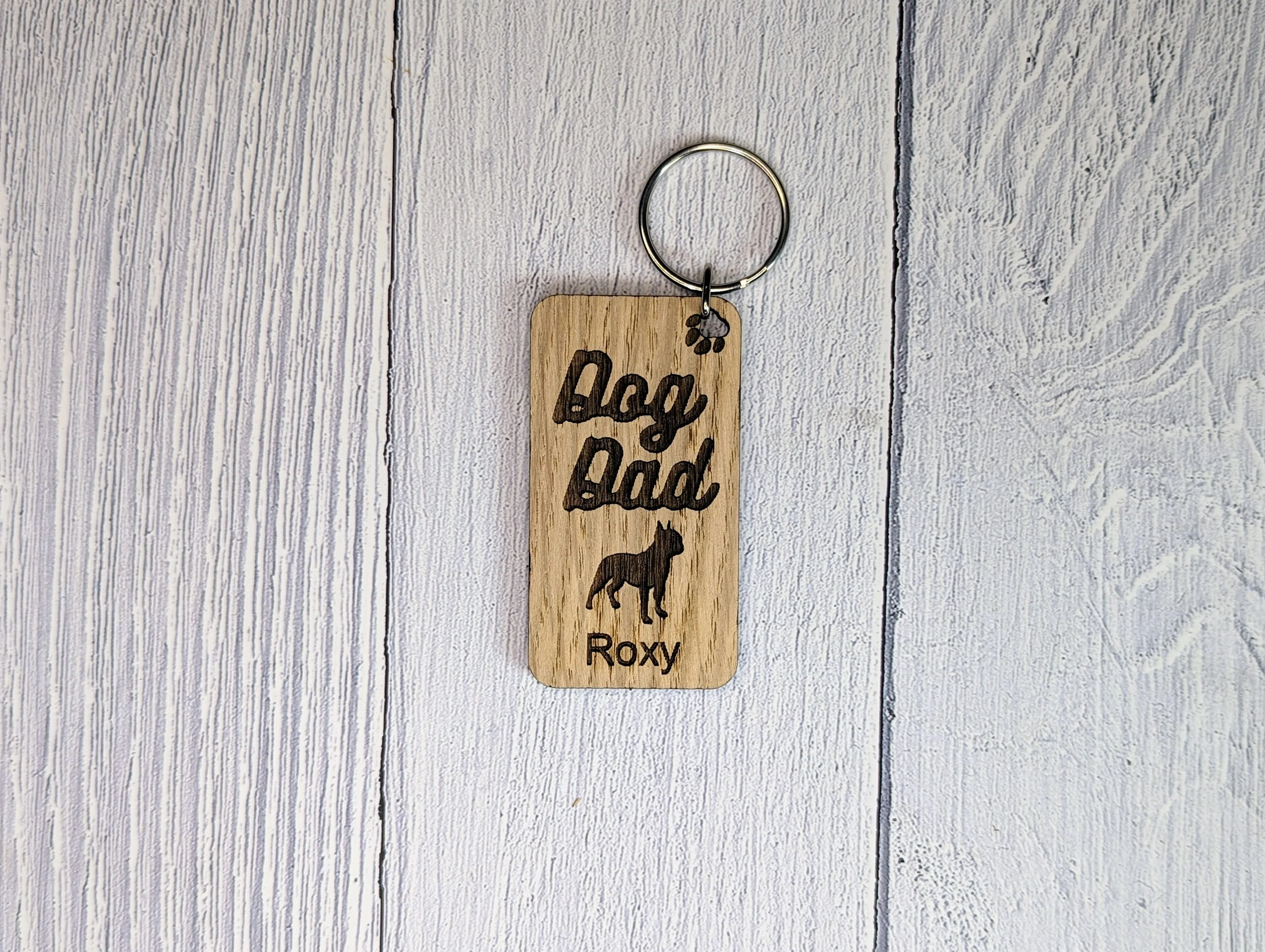 Personalised Boston Terrier Dog Dad Wooden Keyring | Oak Dog Keychain | Gift For Boston Terrier Parent | Doggy Key Tag Gift - Image 4
