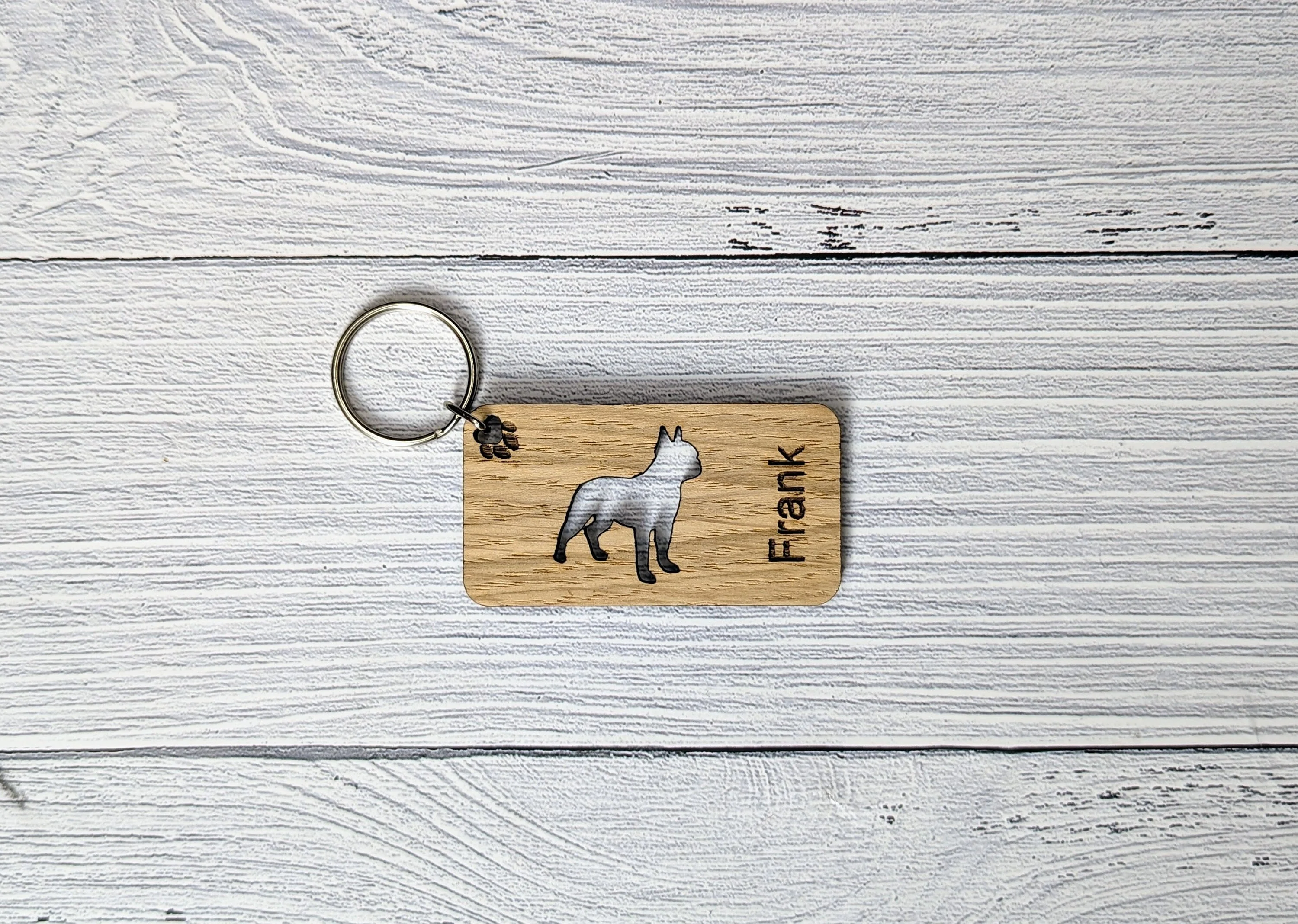 Personalised Boston Terrier Wooden Keyring | Oak Dog Keychain | Gift For Boston Terrier Parent | Doggy Key Tag Gift