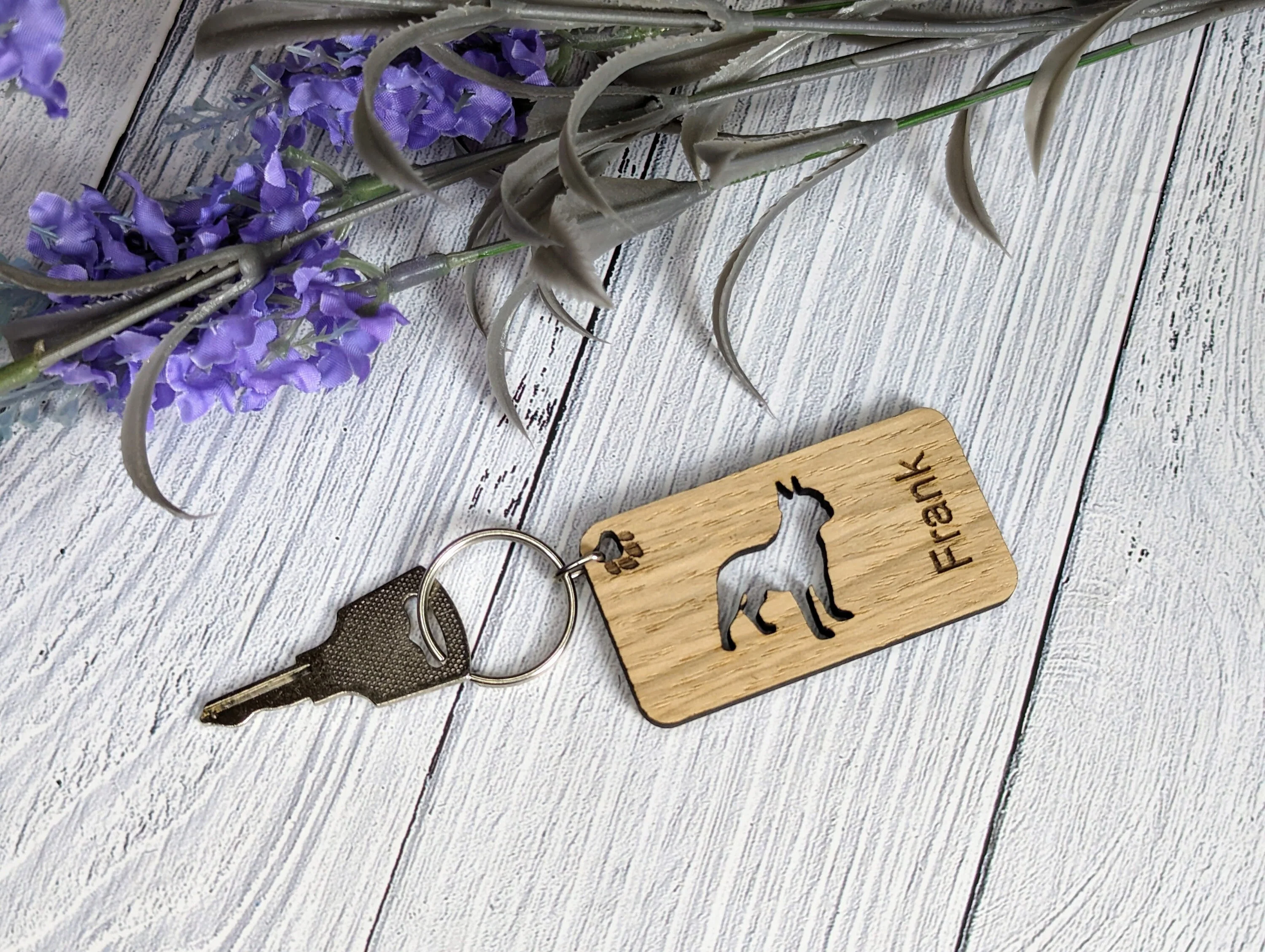 Personalised Boston Terrier Wooden Keyring | Oak Dog Keychain | Gift For Boston Terrier Parent | Doggy Key Tag Gift - Image 2