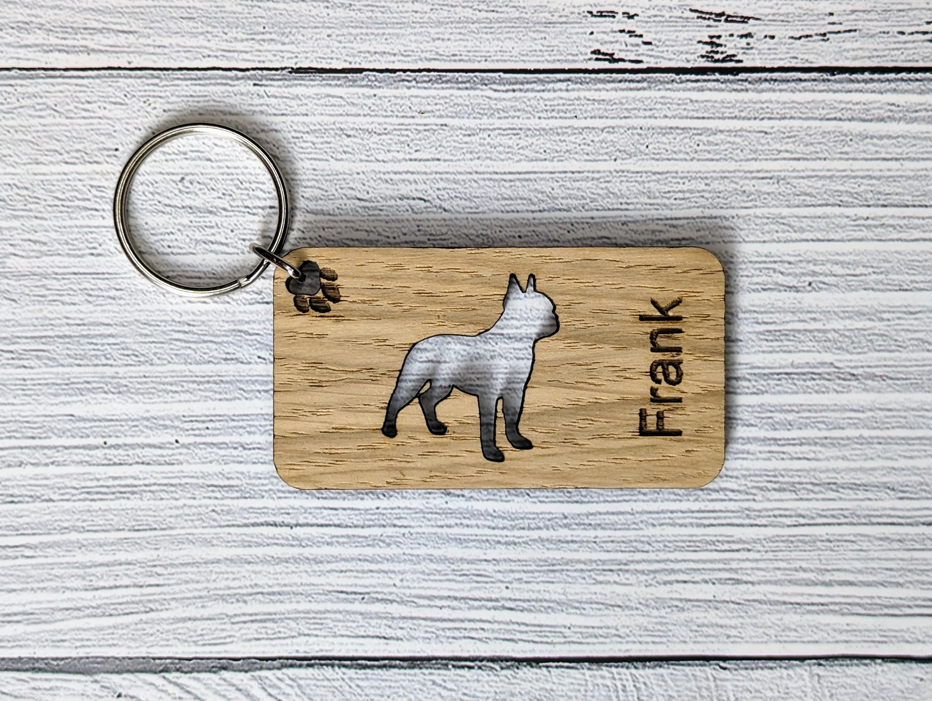 Personalised Boston Terrier Wooden Keyring | Oak Dog Keychain | Gift For Boston Terrier Parent | Doggy Key Tag Gift - Image 3