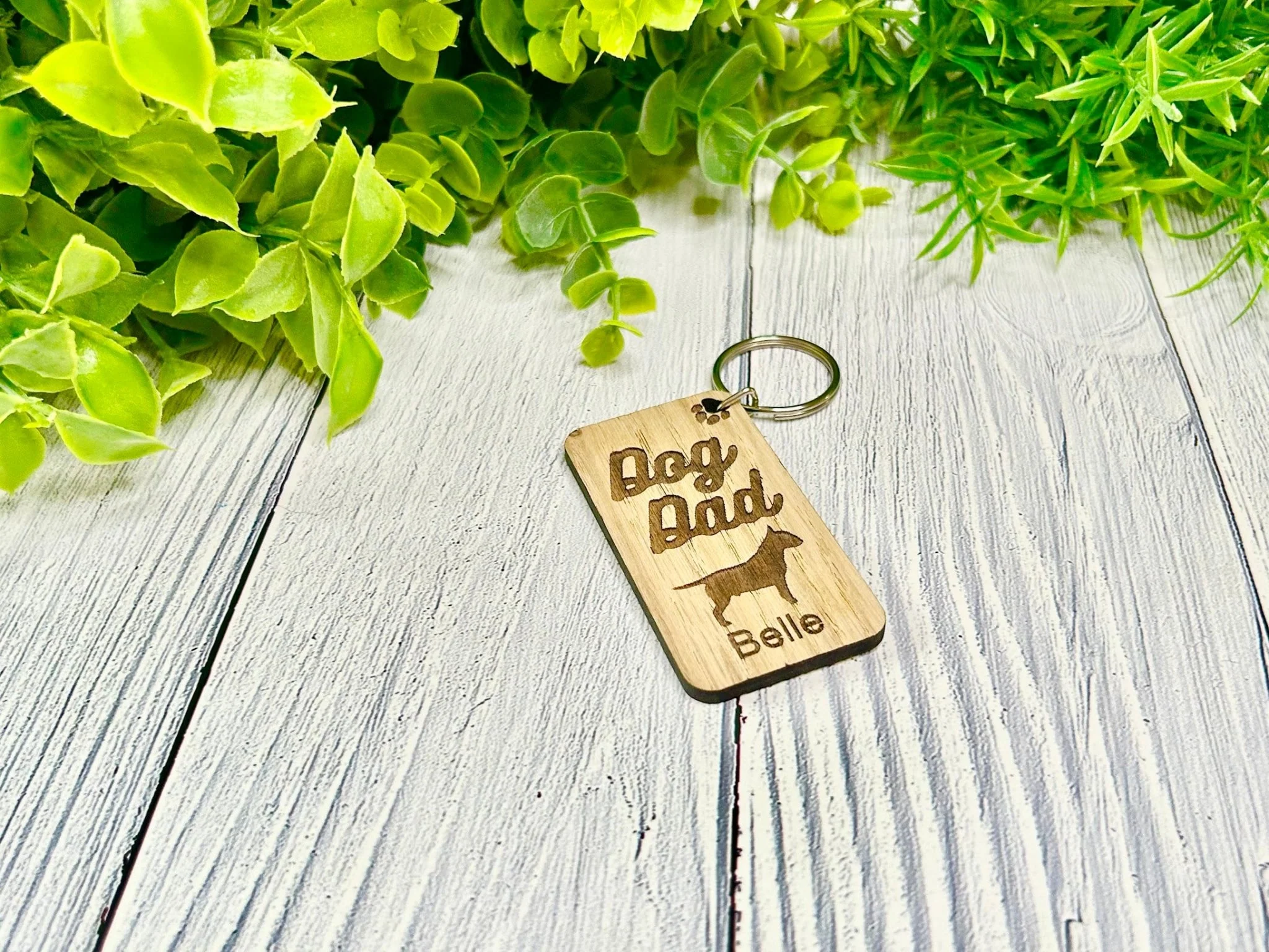 Personalised Bull Terrier Dog Dad Wooden Keyring | Oak Dog Keychain | Gift For Bull Terrier Parent | Doggy Key Tag Gift - Image 2