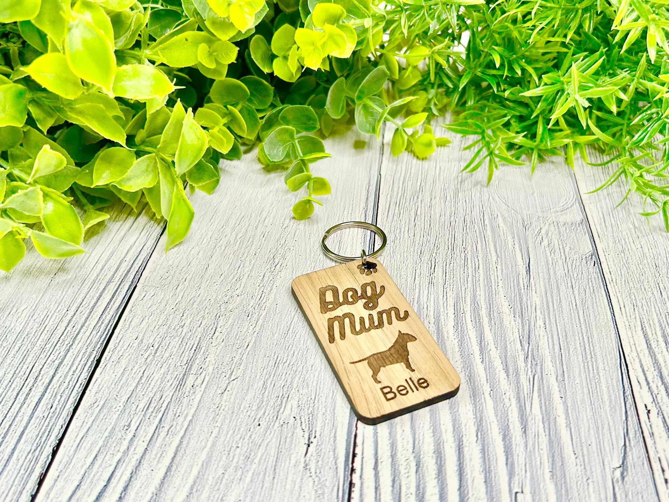 Personalised Bull Terrier Dog Mum Wooden Keyring | Oak Dog Keychain | Gift For Bull Terrier Parent | Doggy Key Tag Gift - Image 2