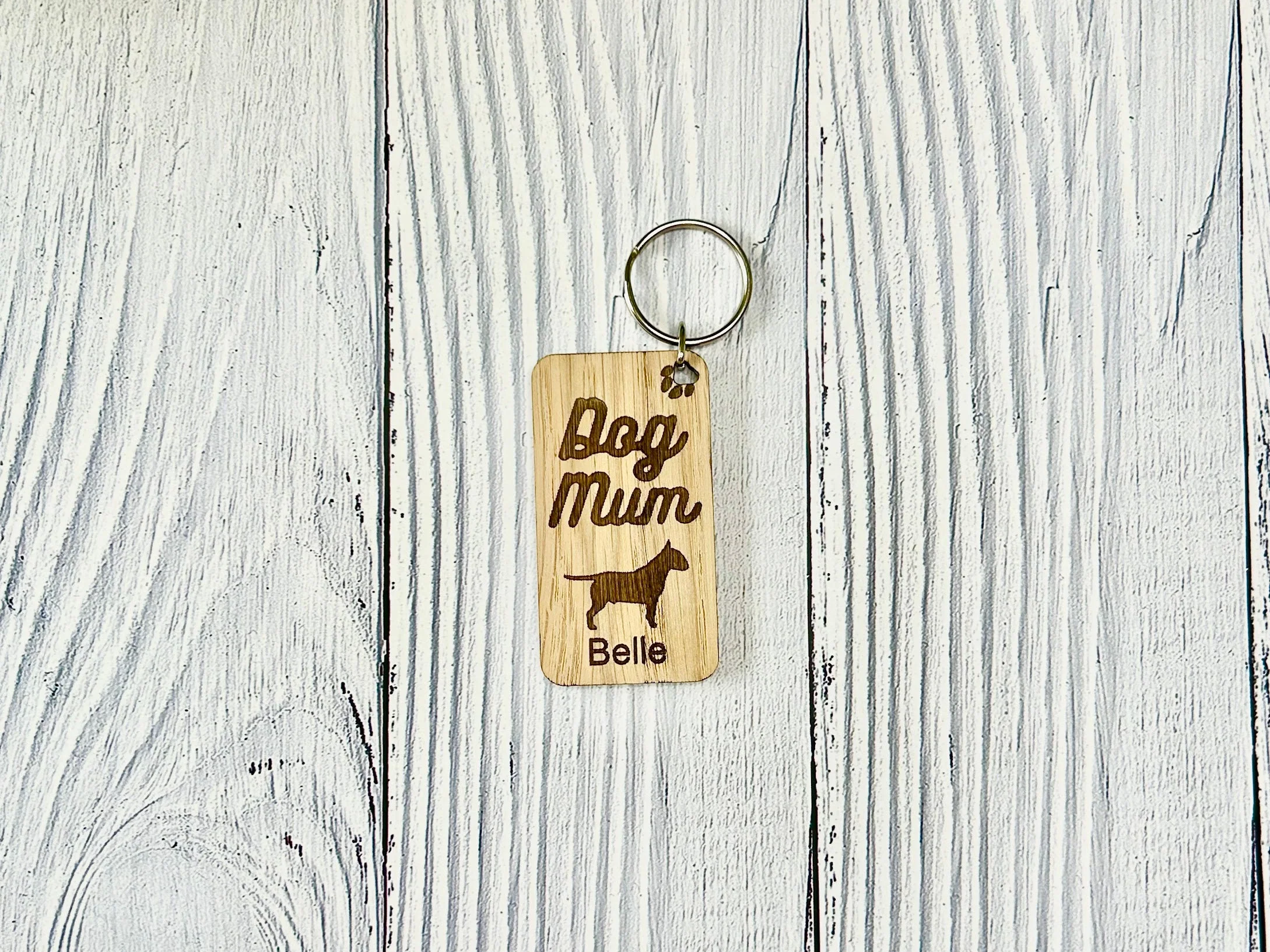 Personalised Bull Terrier Dog Mum Wooden Keyring | Oak Dog Keychain | Gift For Bull Terrier Parent | Doggy Key Tag Gift - Image 3
