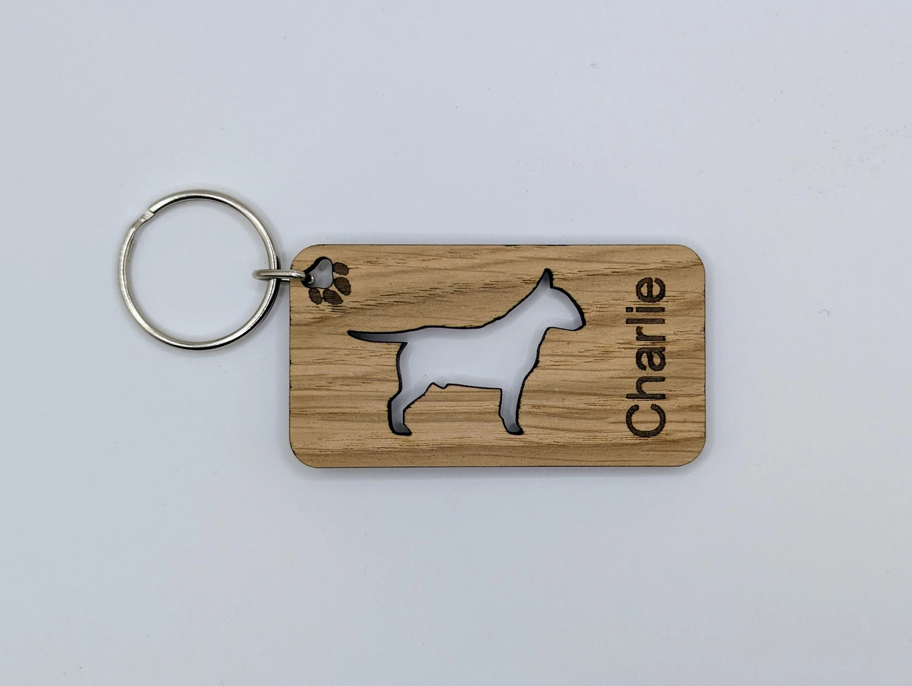 Personalised Bull Terrier Wooden Keyring | Oak Dog Keychain | Gift For Bull Terrier Parent | Doggy Key Tag Gift - Image 3