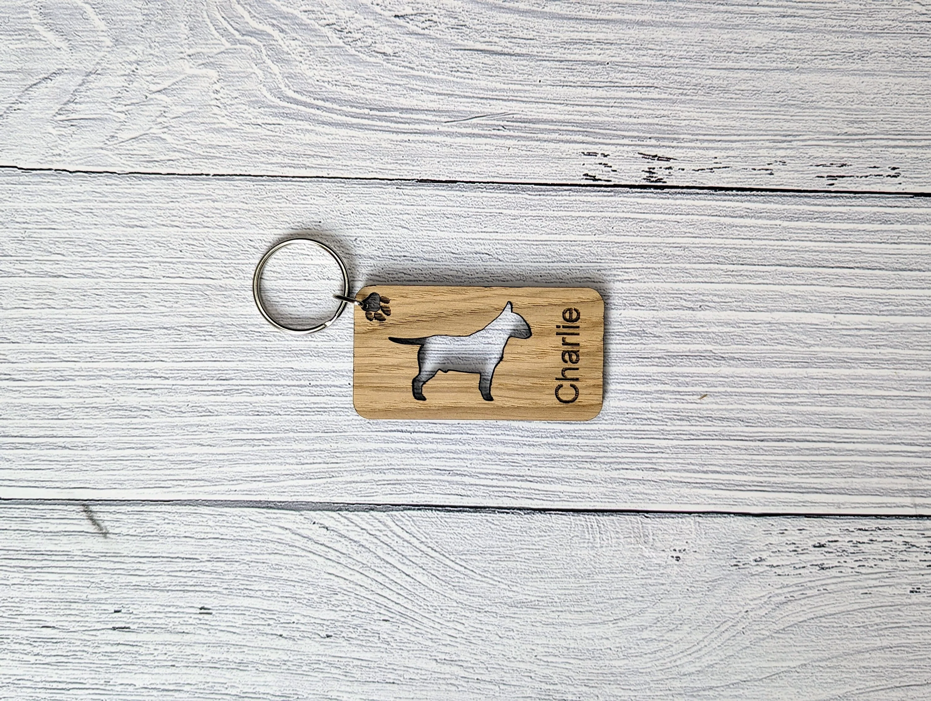 Personalised Bull Terrier Wooden Keyring | Oak Dog Keychain | Gift For Bull Terrier Parent | Doggy Key Tag Gift - Image 4