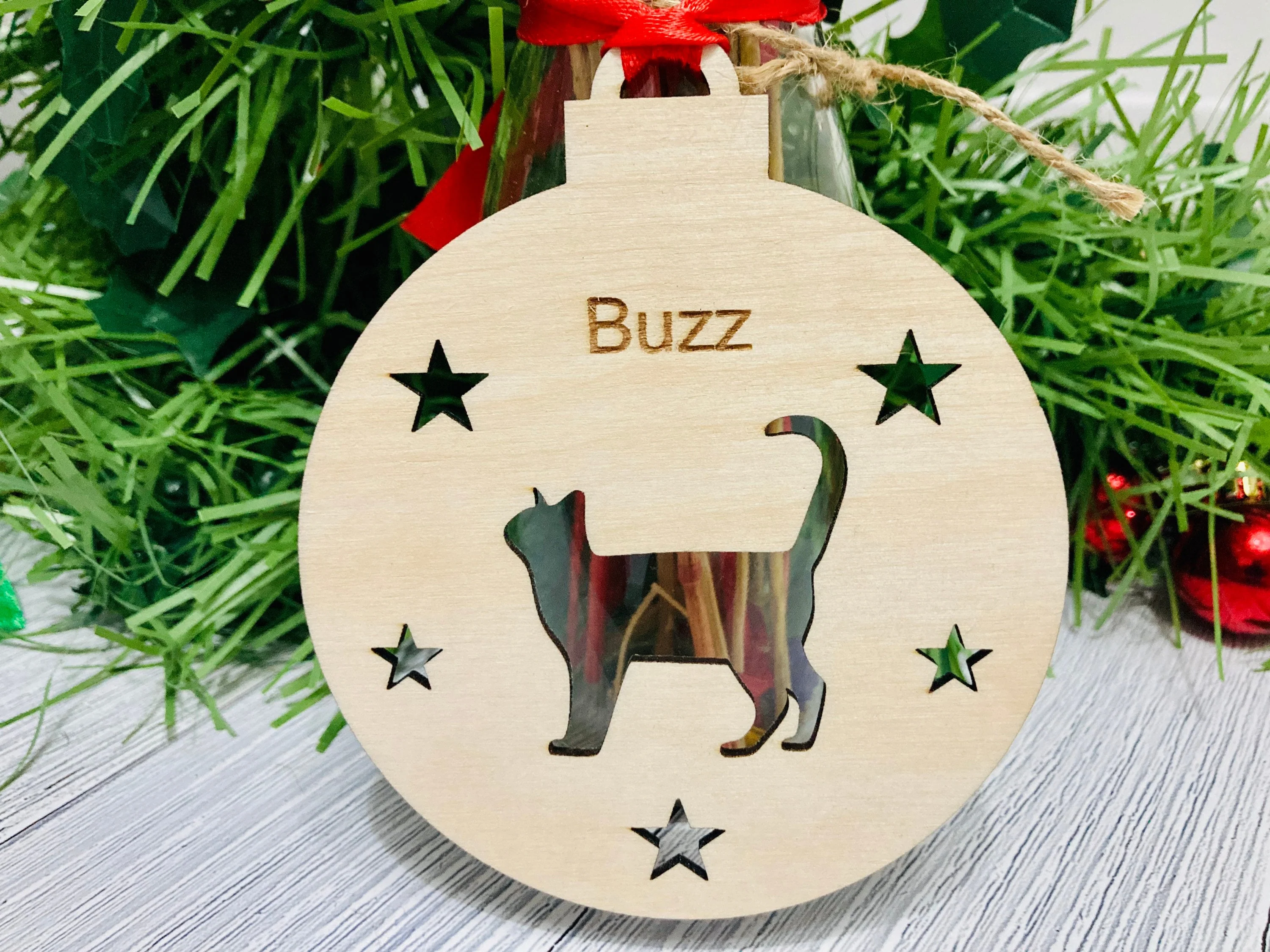 Personalised Cat Bauble | Custom Christmas Decoration | Wooden Cat Gift - Image 5