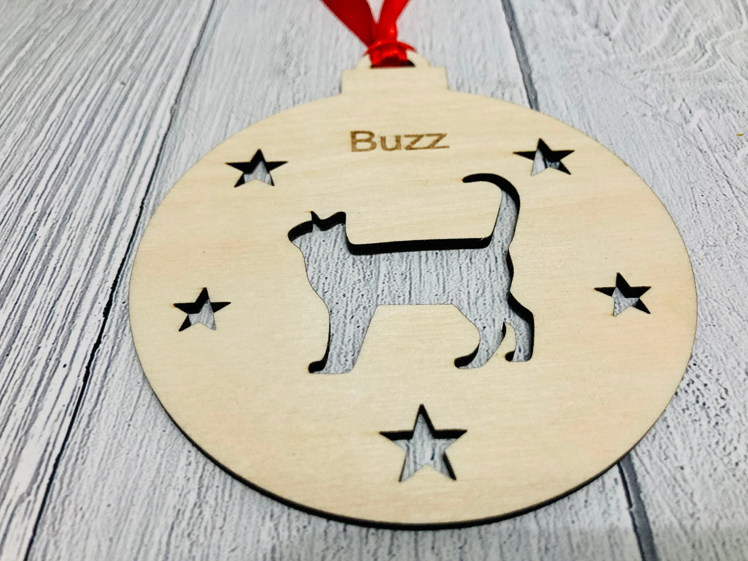 Personalised Cat Bauble | Custom Christmas Decoration | Wooden Cat Gift - Image 6