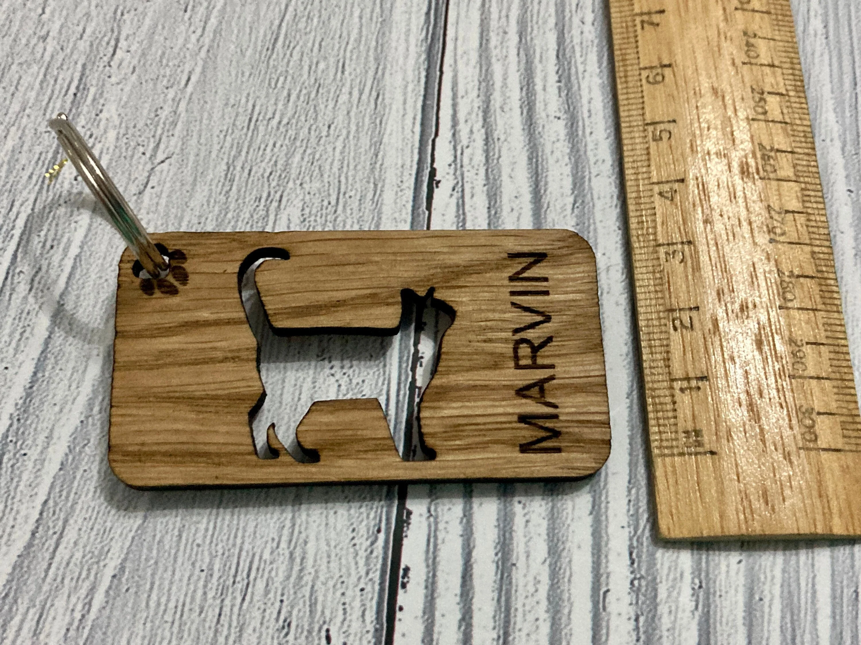 Personalised Cat Keyrings, Engraved Wooden Pet Keyring, Gift For Cat Owner, Oak - Image 2