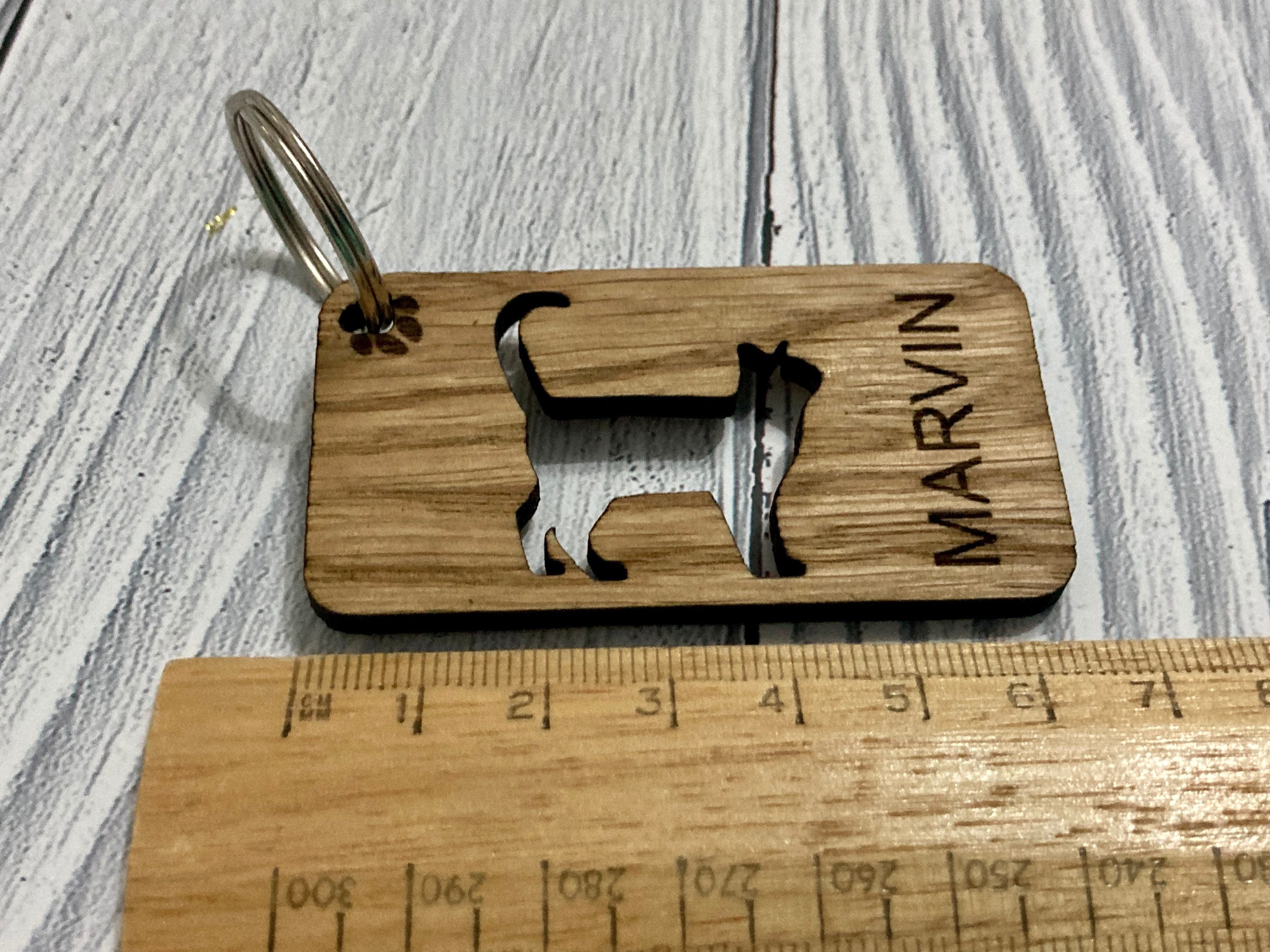 Personalised Cat Keyrings, Engraved Wooden Pet Keyring, Gift For Cat Owner, Oak - Image 3