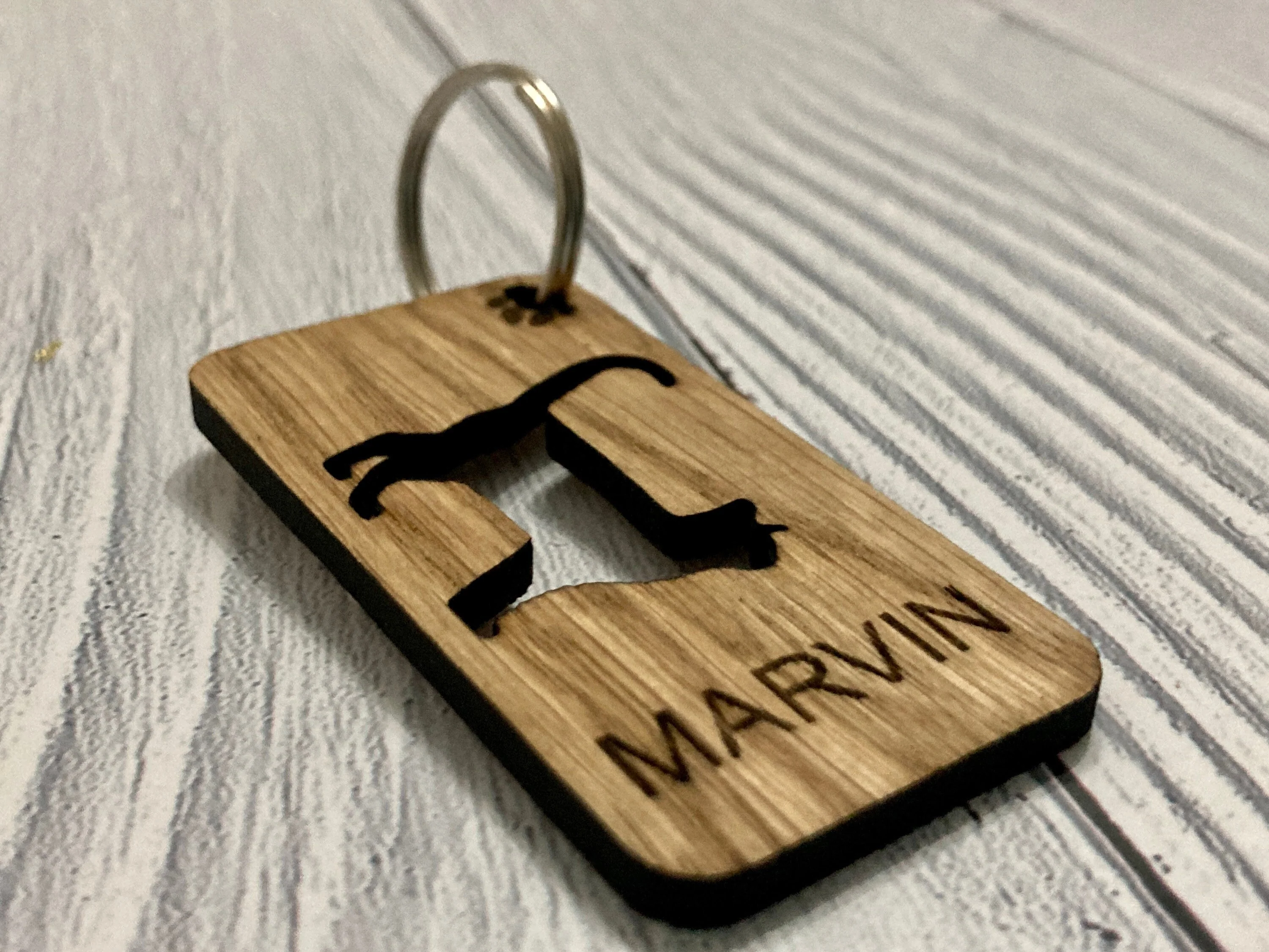 Personalised Cat Keyrings, Engraved Wooden Pet Keyring, Gift For Cat Owner, Oak - Image 5