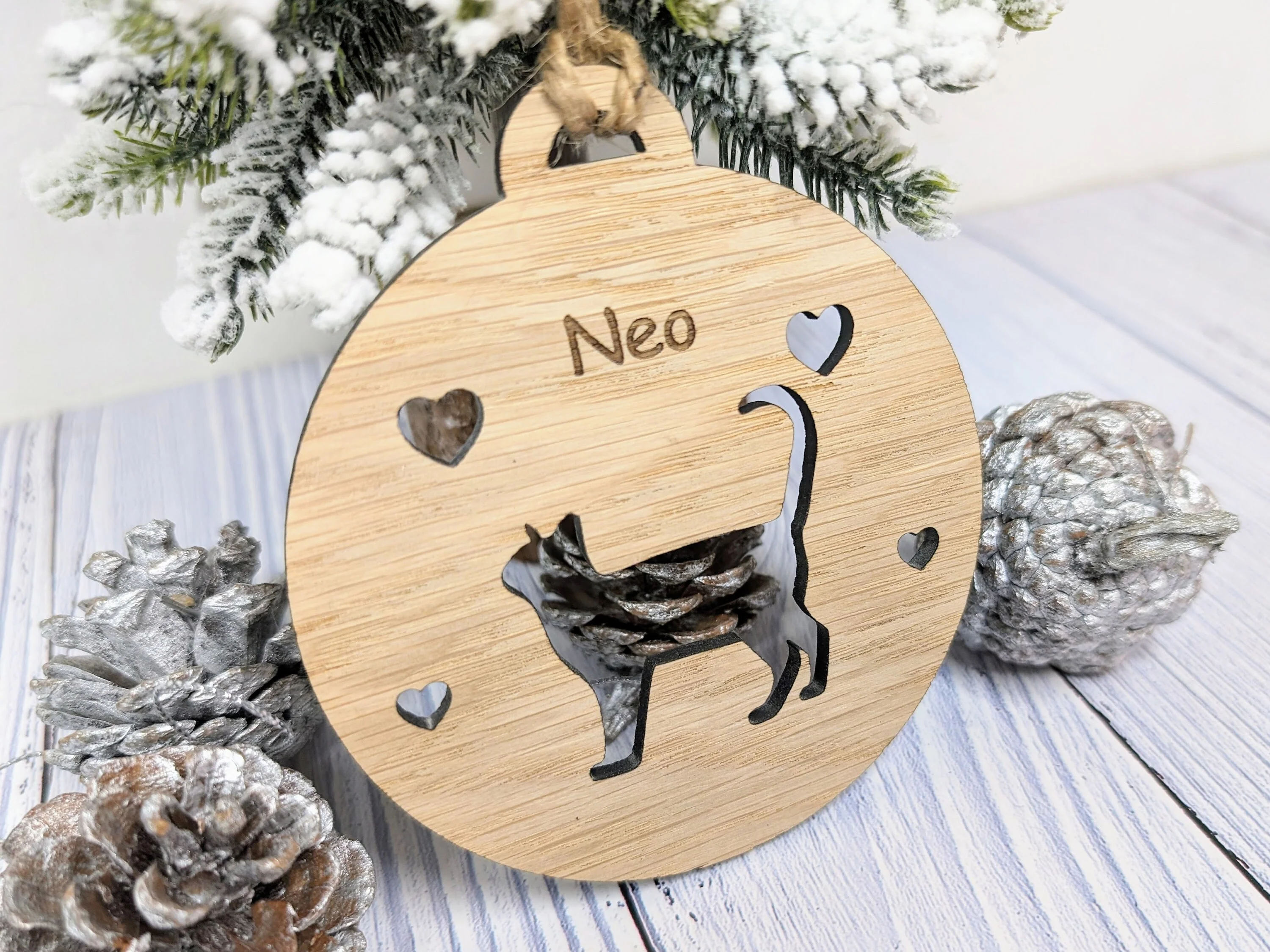 Personalised Cat Silhouette Christmas Bauble - Custom Engraved with Your Cat's Name - Image 2