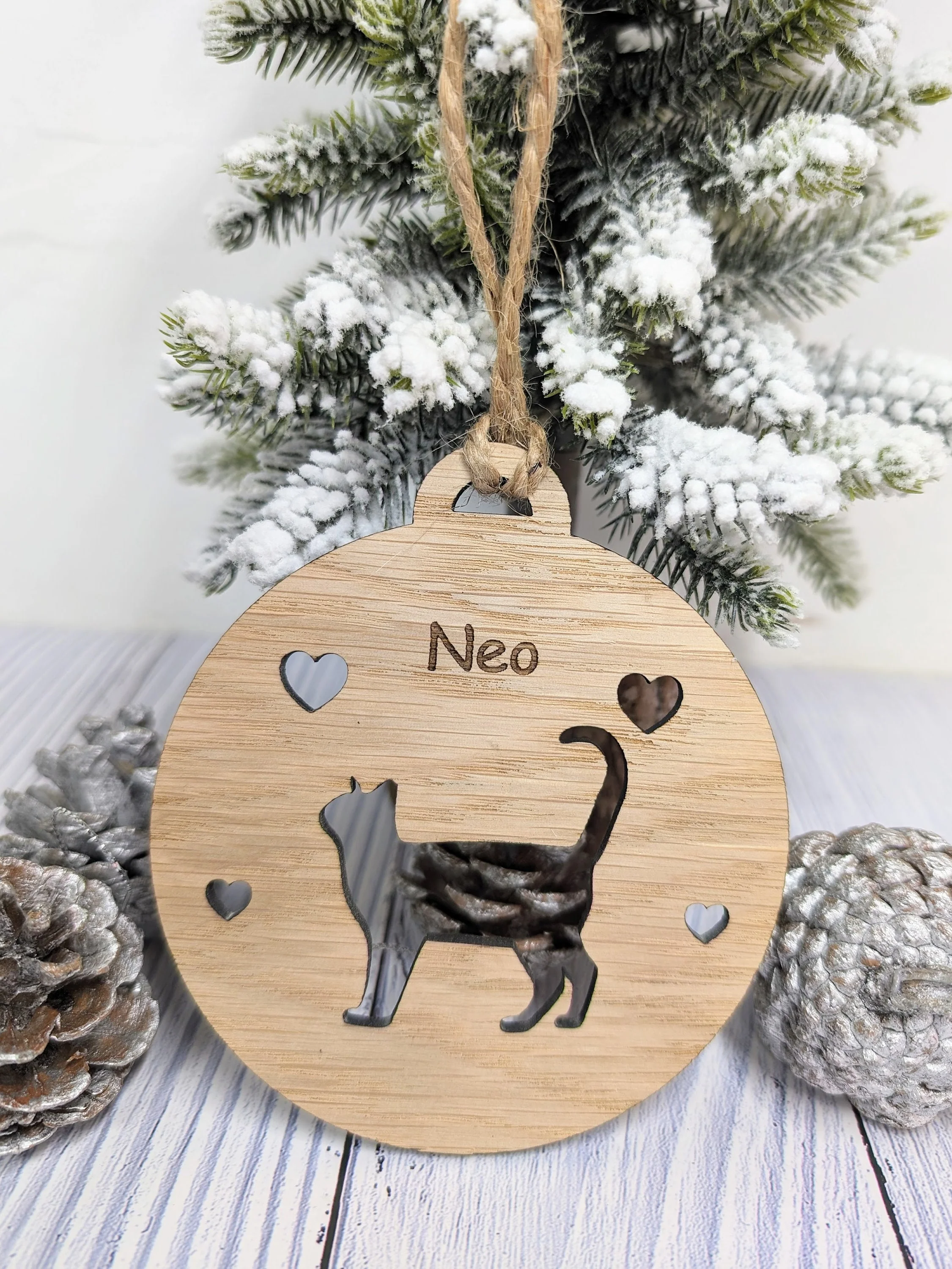 Personalised Cat Silhouette Christmas Bauble - Custom Engraved with Your Cat's Name - Image 3