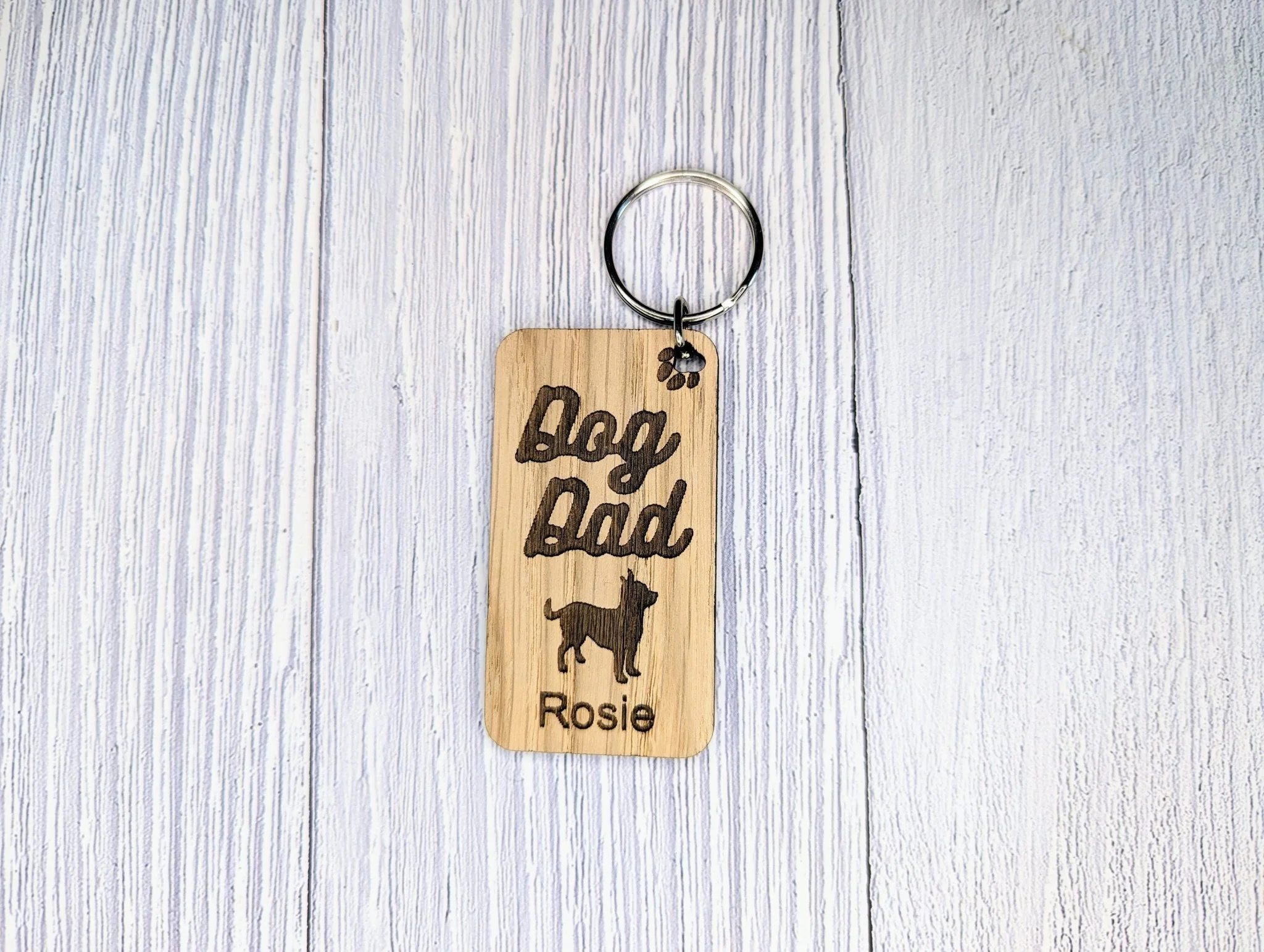 Personalised Chihauhau Dog Dad Wooden Keyring | Oak Dog Keychain | Gift For Chihauhau Parent | Doggy Key Tag Gift - Image 6