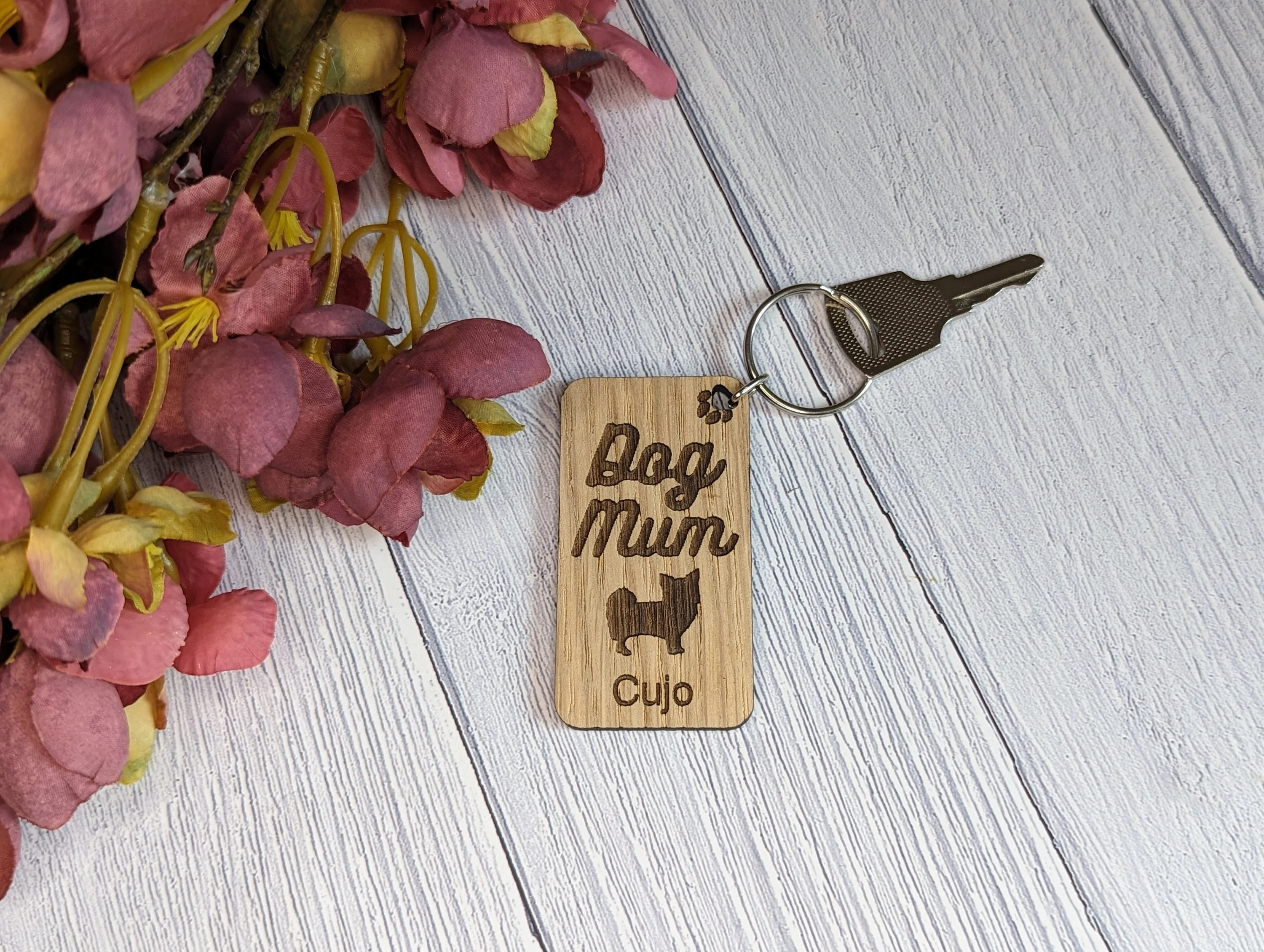 Personalised Chihuahua Dog Mum Wooden Keyring | Oak Dog Keychain | Gift For Chihuahua Parent | Doggy Key Tag Gift - Image 2