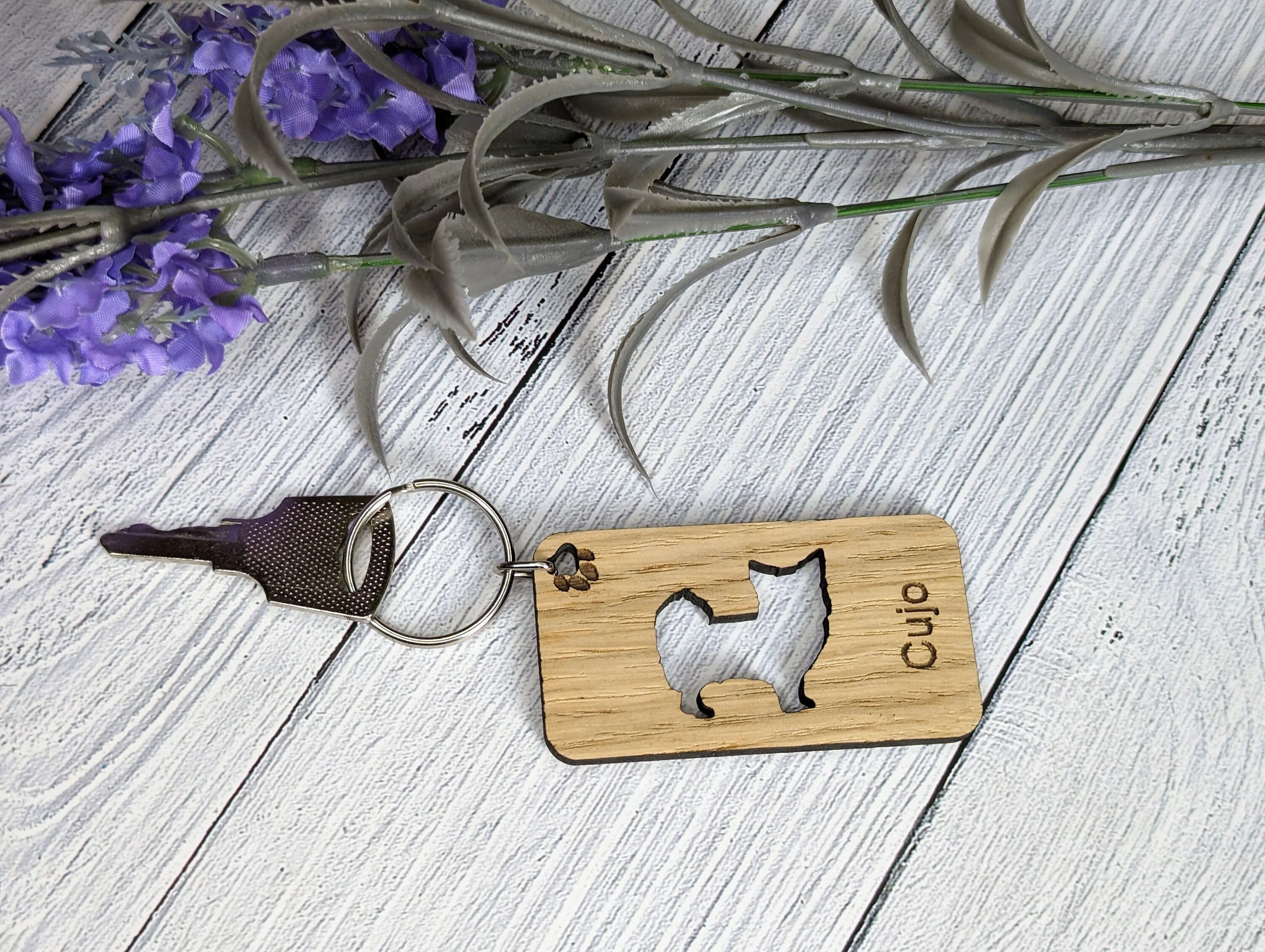 Personalised Chihuahua (Long Coat) Wooden Keyring | Oak Dog Keychain | Gift For Long Haired Chihuahua Parent | Doggy Key Tag Gift - Image 2