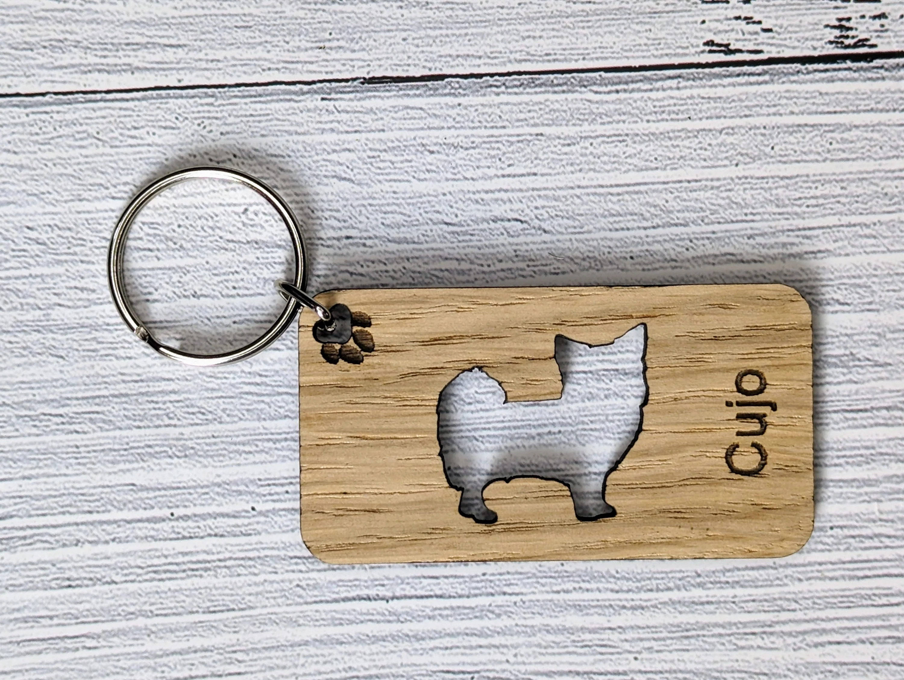 Personalised Chihuahua (Long Coat) Wooden Keyring | Oak Dog Keychain | Gift For Long Haired Chihuahua Parent | Doggy Key Tag Gift - Image 3