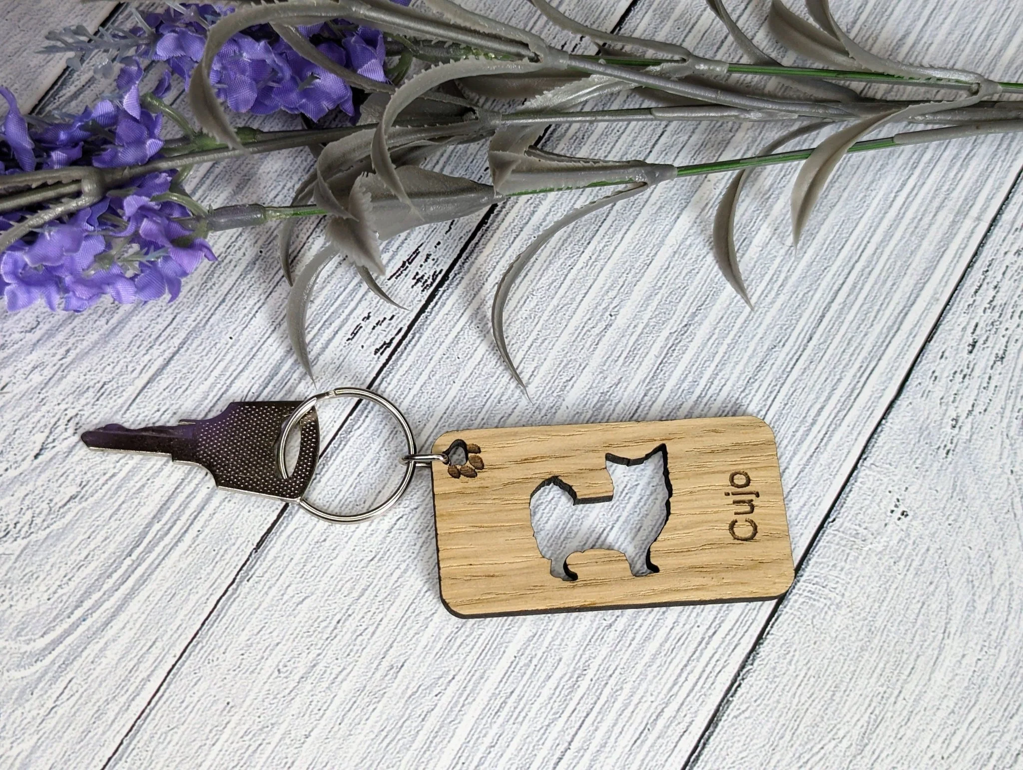 Personalised Chihuahua Wooden Keyring | Oak Dog Keychain | Gift For Chihuahua Parent | Doggy Key Tag Gift - Image 2