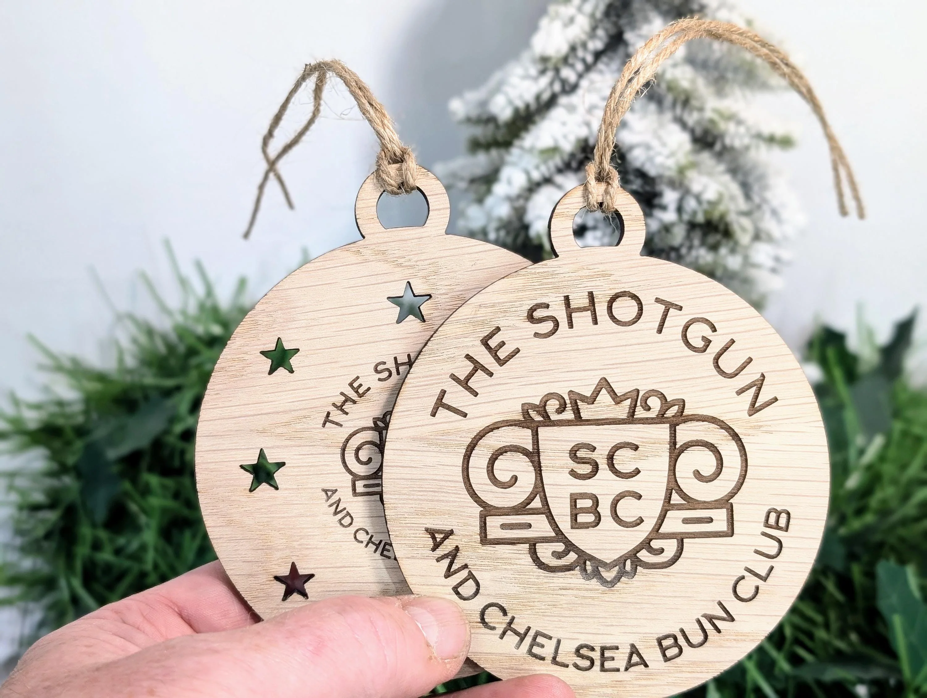 Personalised Christmas Bauble Decoration with Logo | Oak Veneer Custom Corporate Ornaments | Bulk Packs for Business Gifts | Wood Decor - Image 3