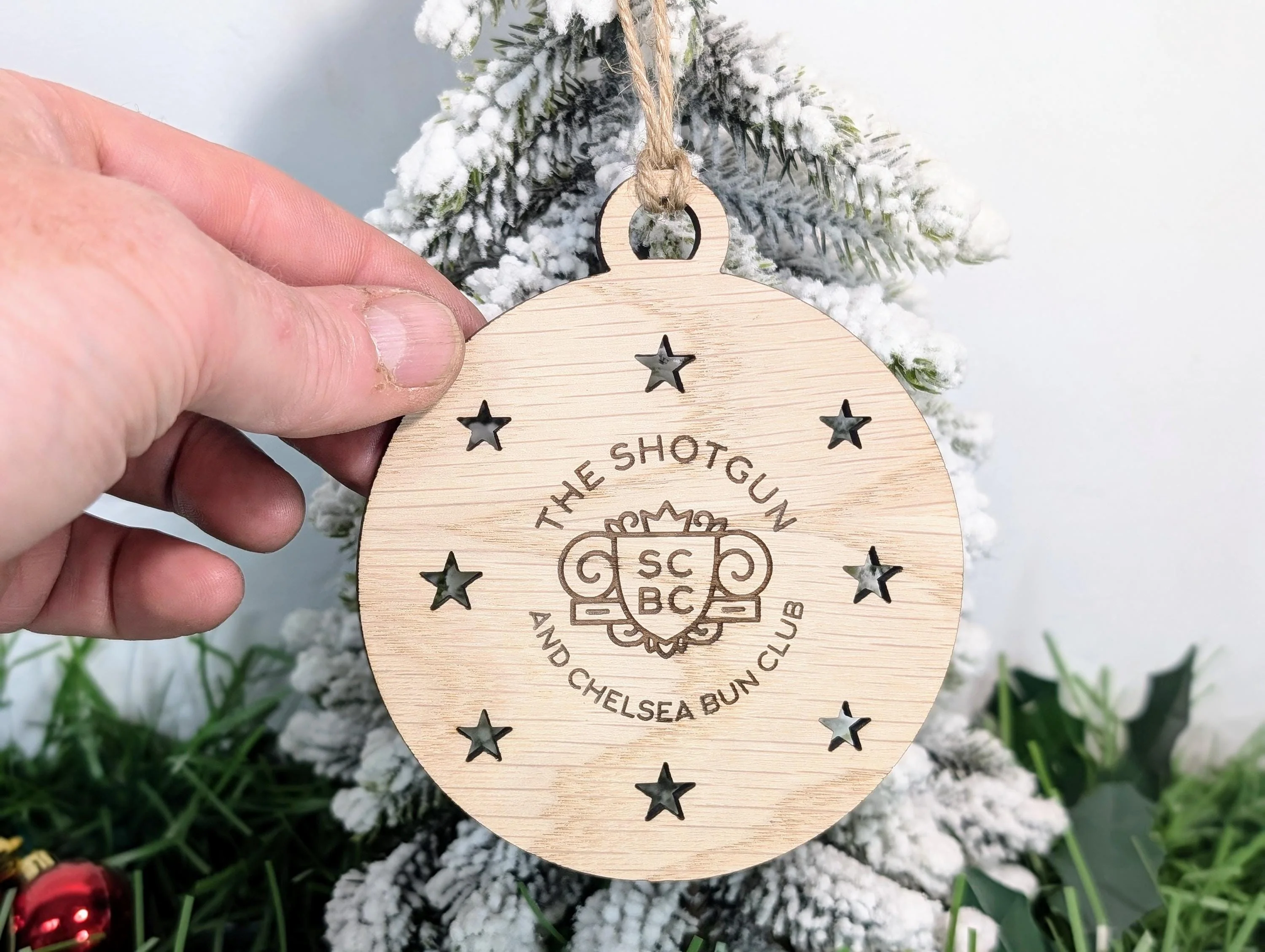 Personalised Christmas Bauble Decoration with Logo | Oak Veneer Custom Corporate Ornaments | Bulk Packs for Business Gifts | Wood Decor - Image 7