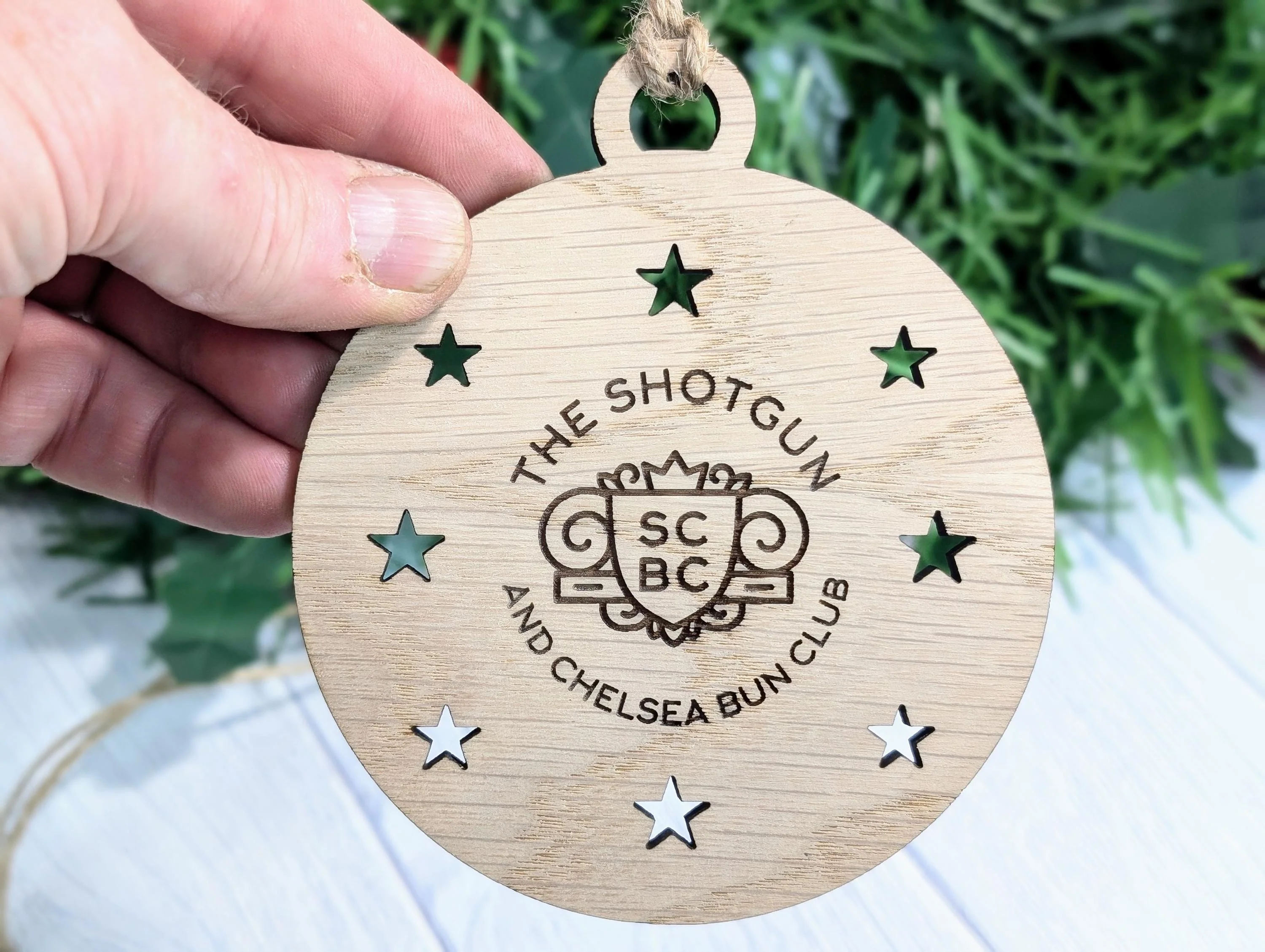 Personalised Christmas Bauble Decoration with Logo | Oak Veneer Custom Corporate Ornaments | Bulk Packs for Business Gifts | Wood Decor - Image 9