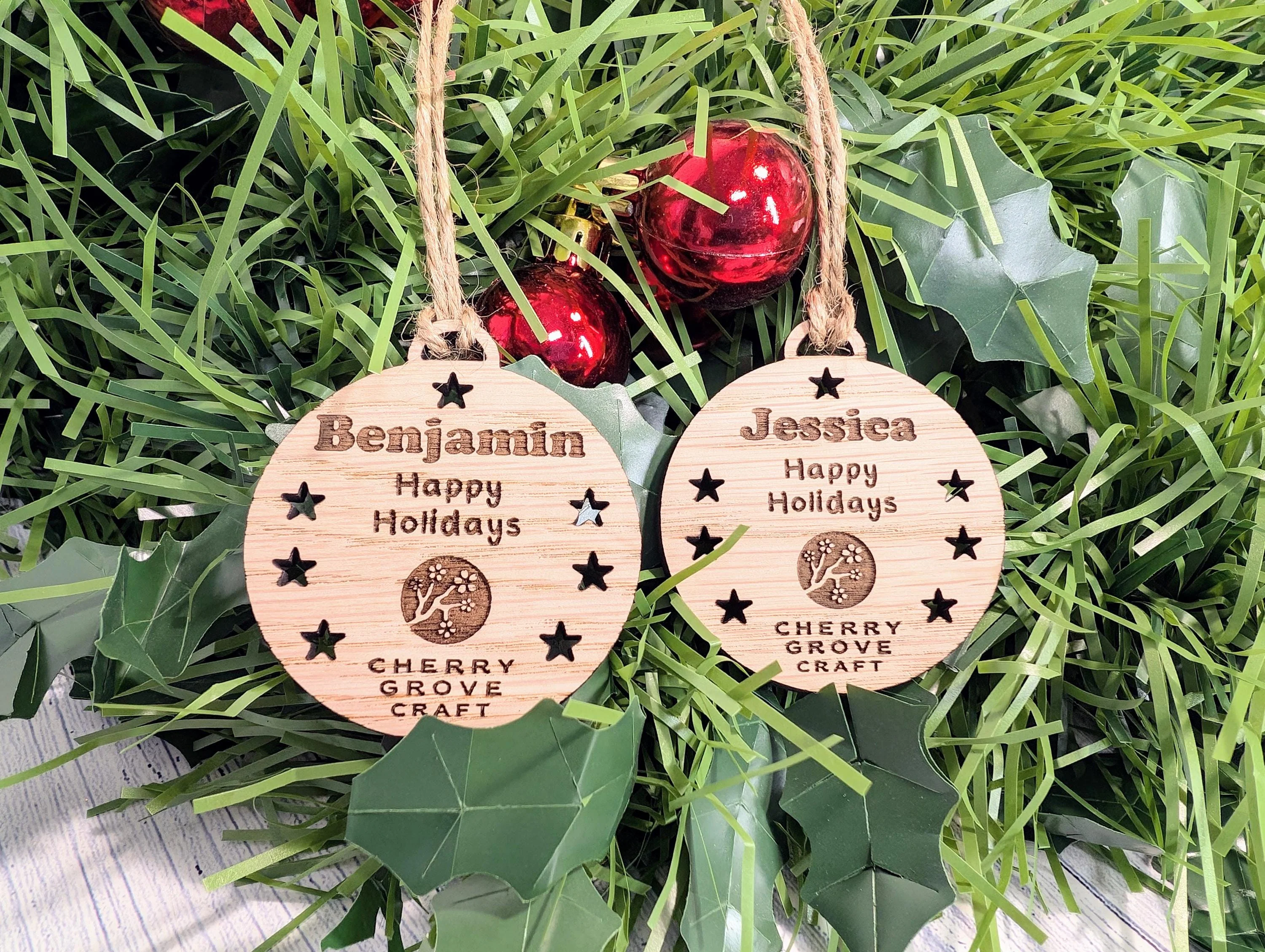 Personalised Christmas Baubles for Businesses | Engraved Oak Veneer Decorations | Custom Bulk Orders for Employees or Clients - Image 3