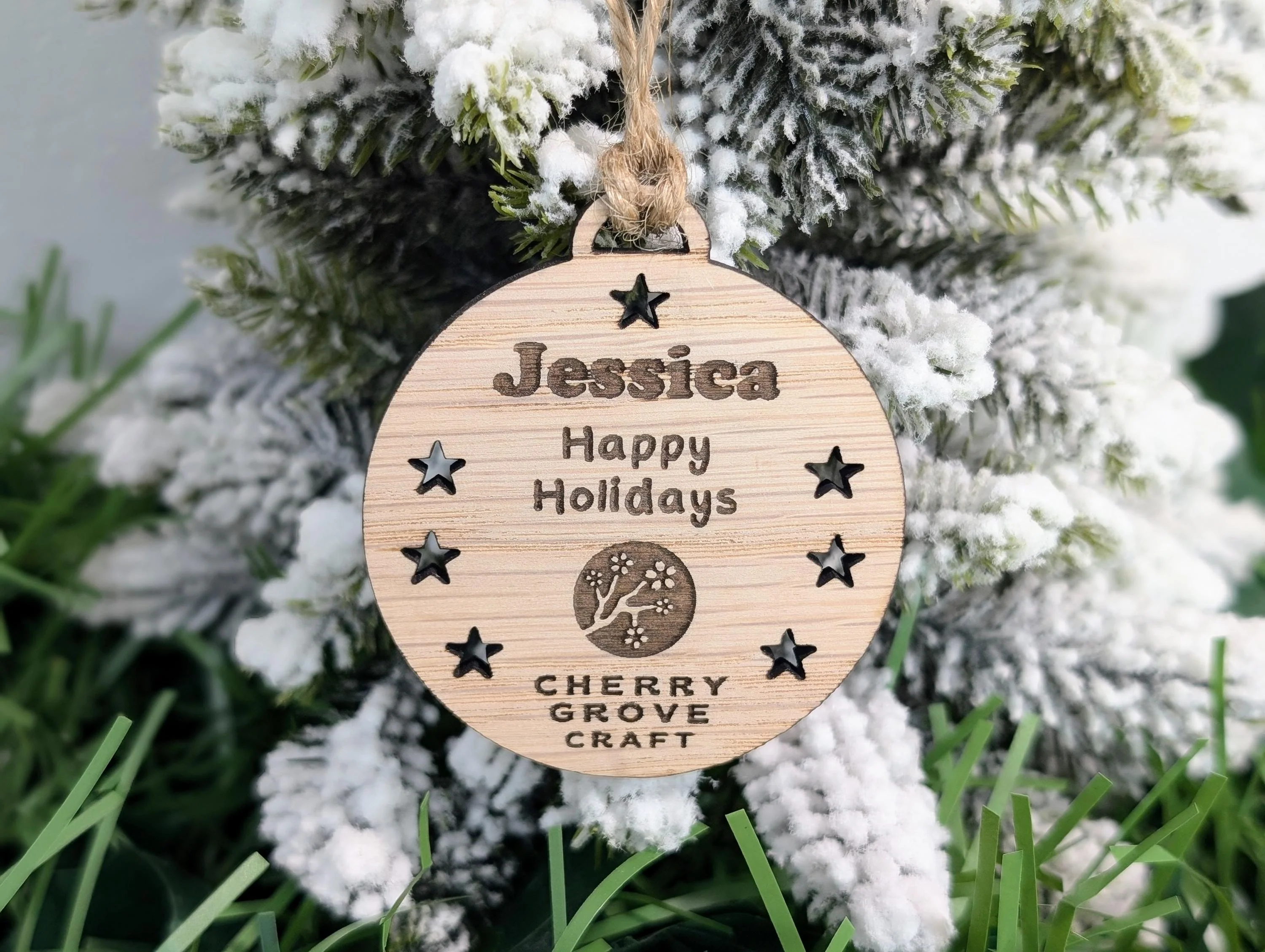 Personalised Christmas Baubles for Businesses | Engraved Oak Veneer Decorations | Custom Bulk Orders for Employees or Clients - Image 4
