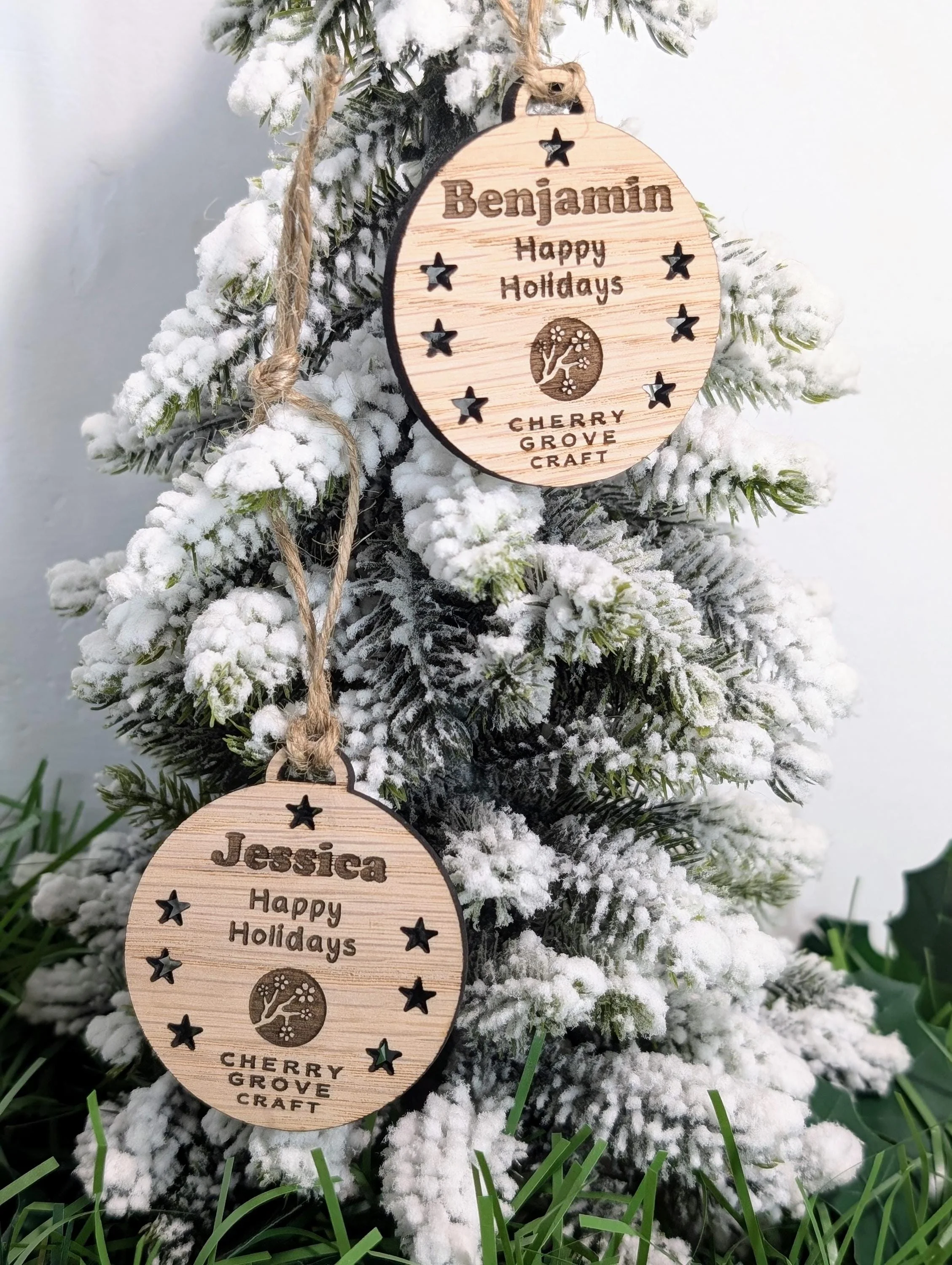 Personalised Christmas Baubles for Businesses | Engraved Oak Veneer Decorations | Custom Bulk Orders for Employees or Clients - Image 5