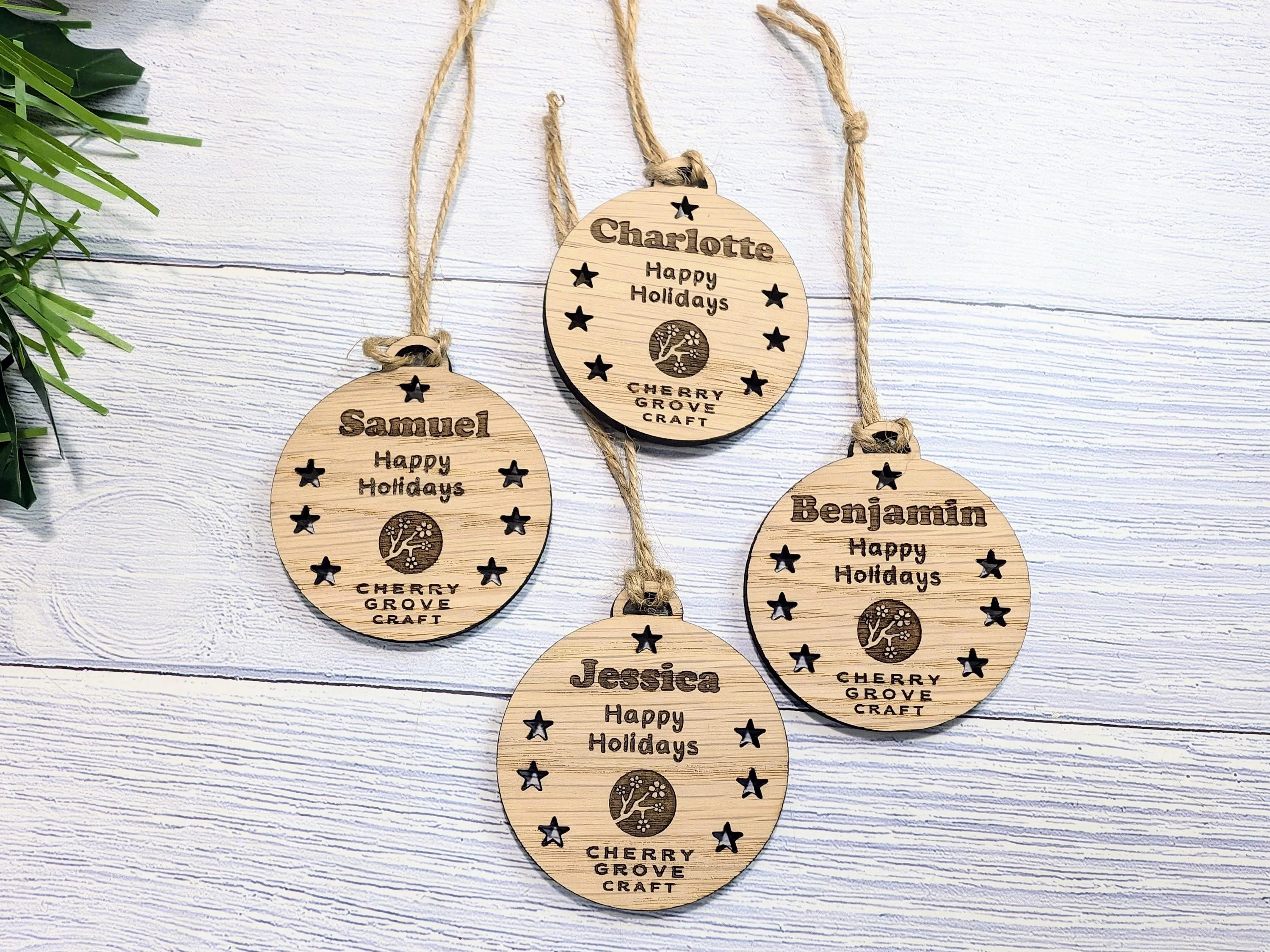 Personalised Christmas Baubles for Businesses | Engraved Oak Veneer Decorations | Custom Bulk Orders for Employees or Clients - Image 7